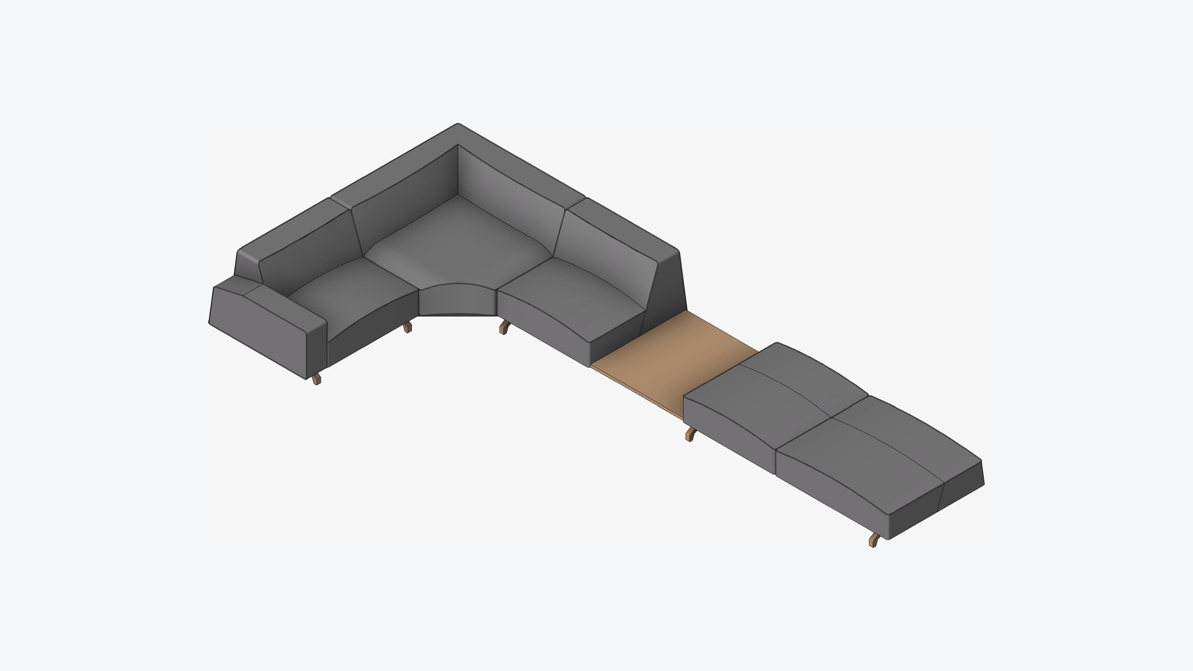 Seat - Sofa - Simplicity - Corner - w Table Low-poly 3D model_1