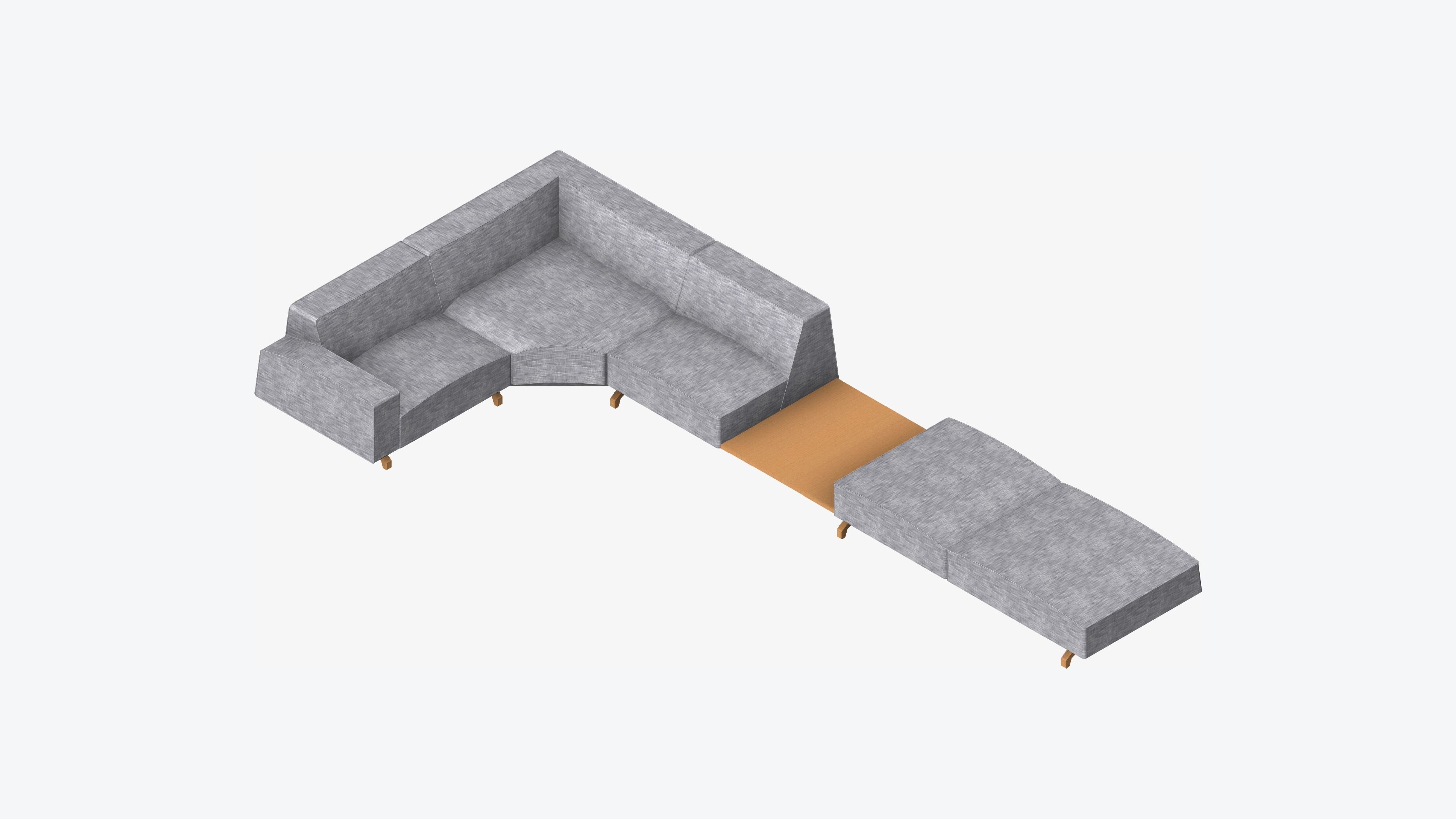 Seat - Sofa - Simplicity - Corner - w Table Low-poly 3D model_6