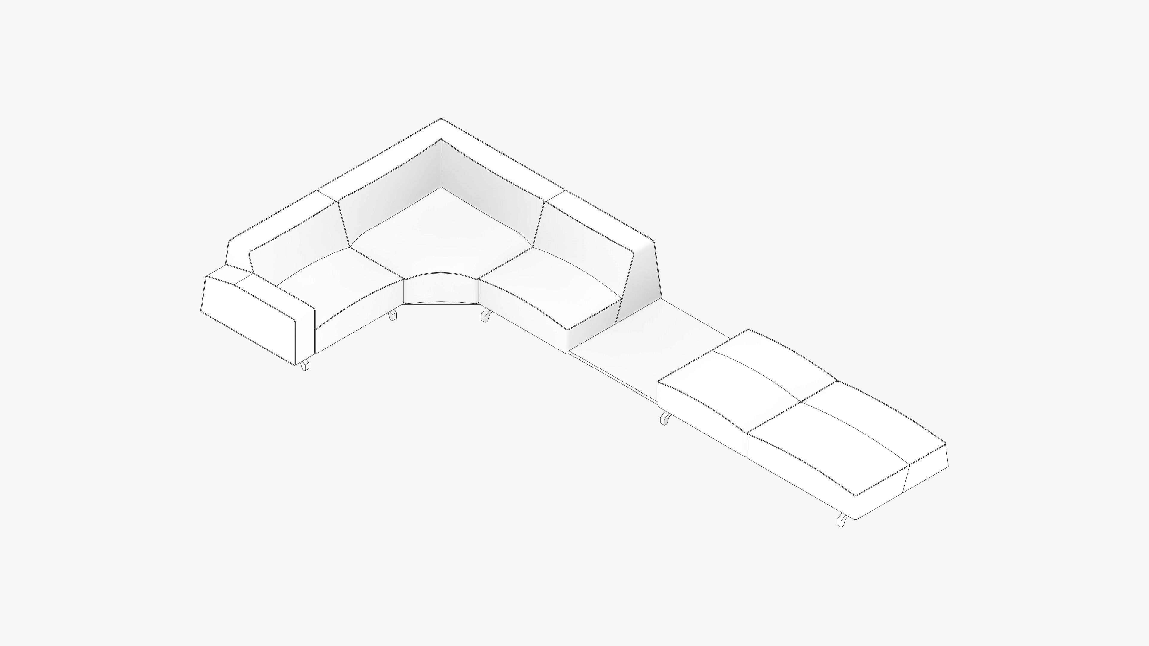 Seat - Sofa - Simplicity - Corner - w Table Low-poly 3D model_2