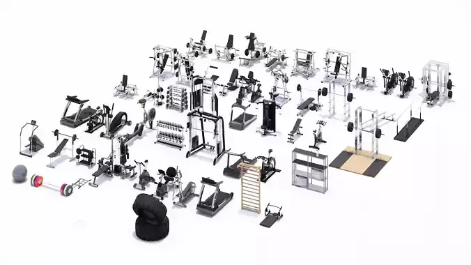 Large Gym Equipment Set  3D model