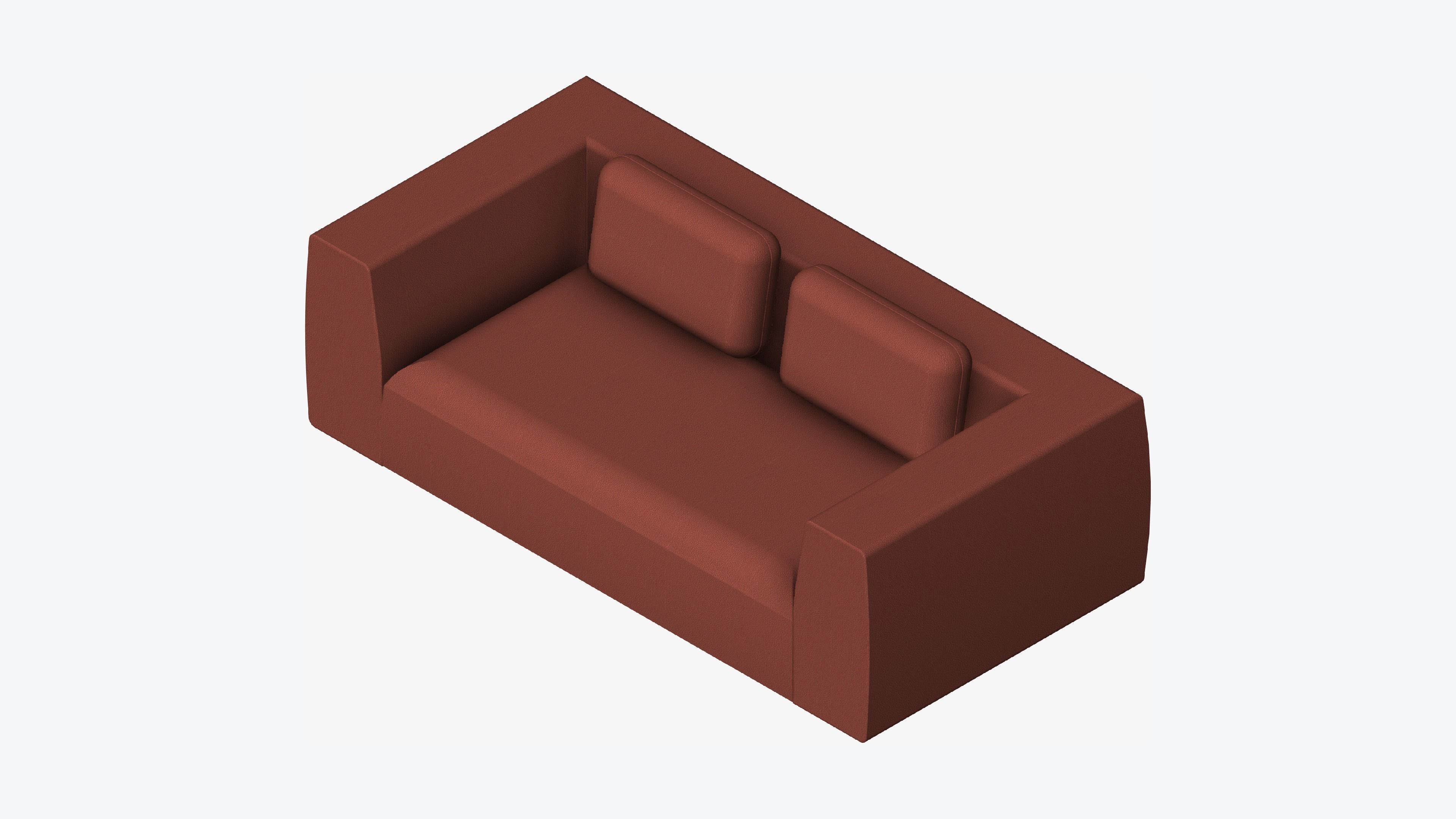 Seat - Sofa - Simplicity - Double - Two Arm Low-poly 3D model_6
