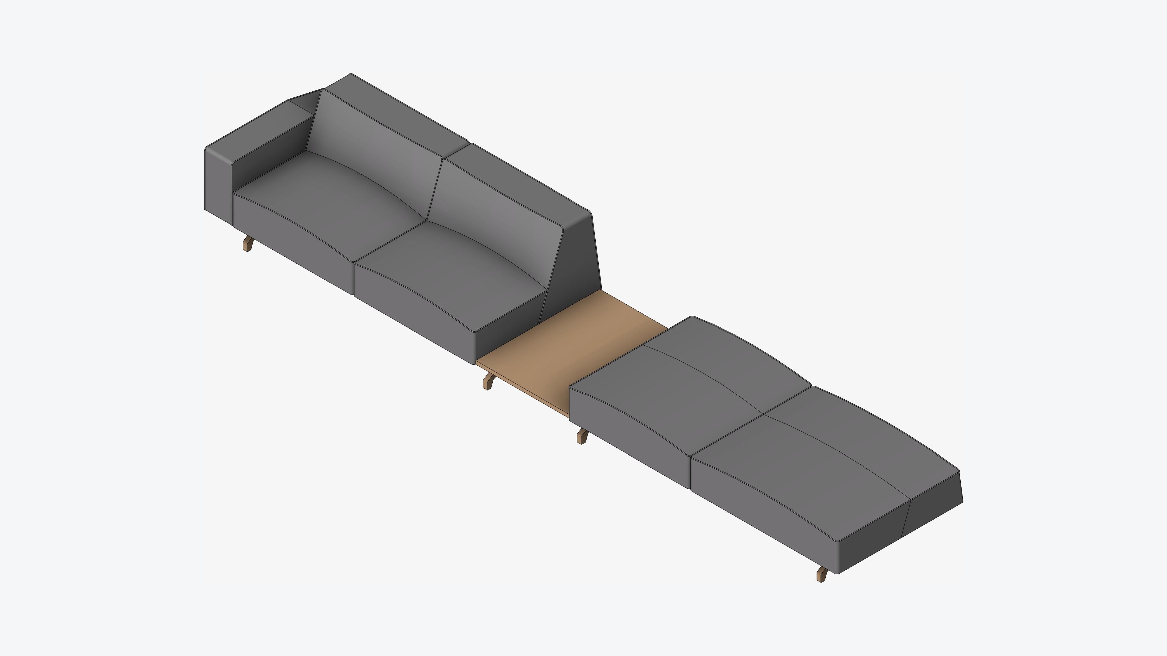 Seat - Sofa - Simplicity - Linear - w Table Low-poly 3D model_1