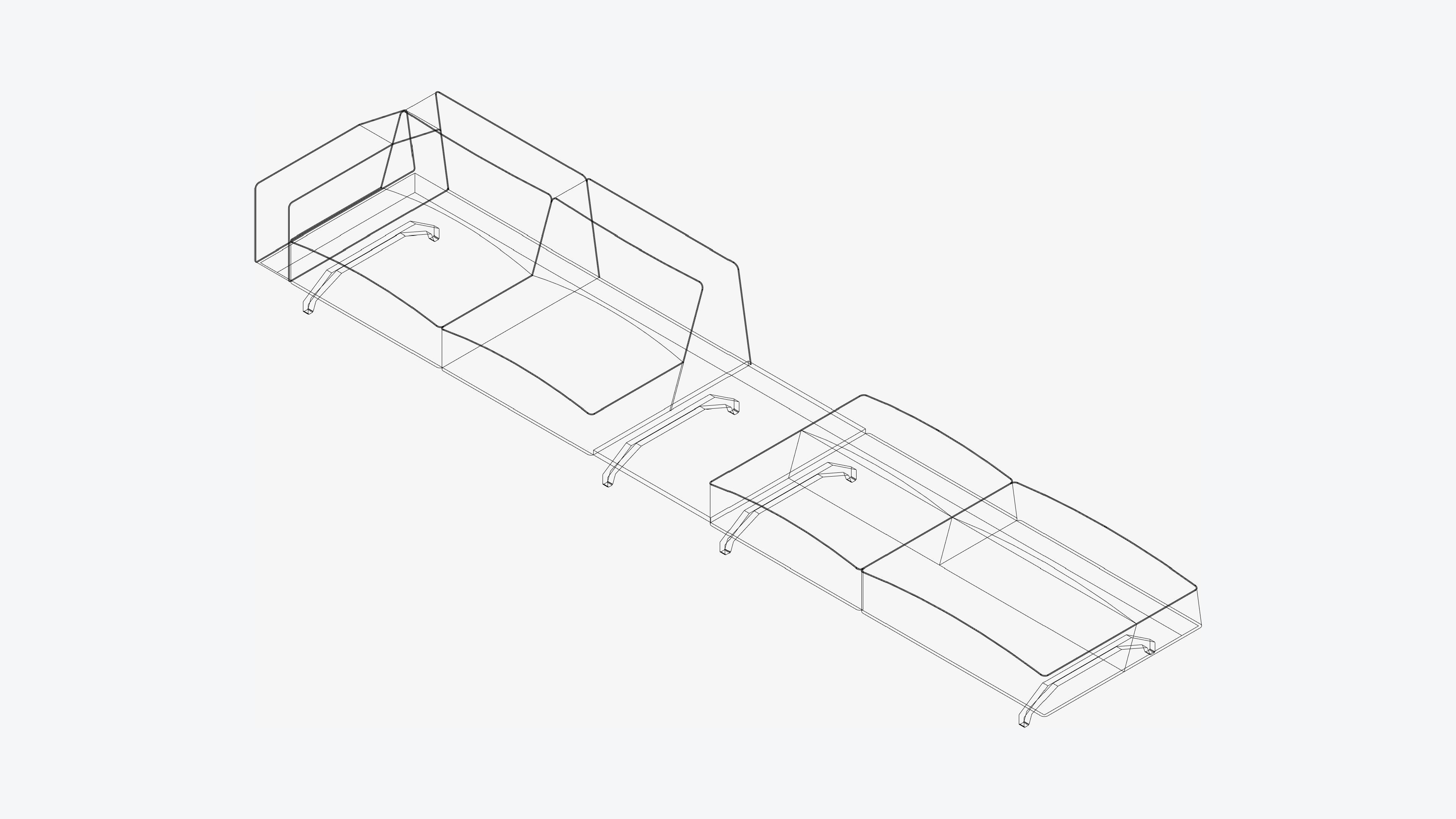 Seat - Sofa - Simplicity - Linear - w Table Low-poly 3D model_3