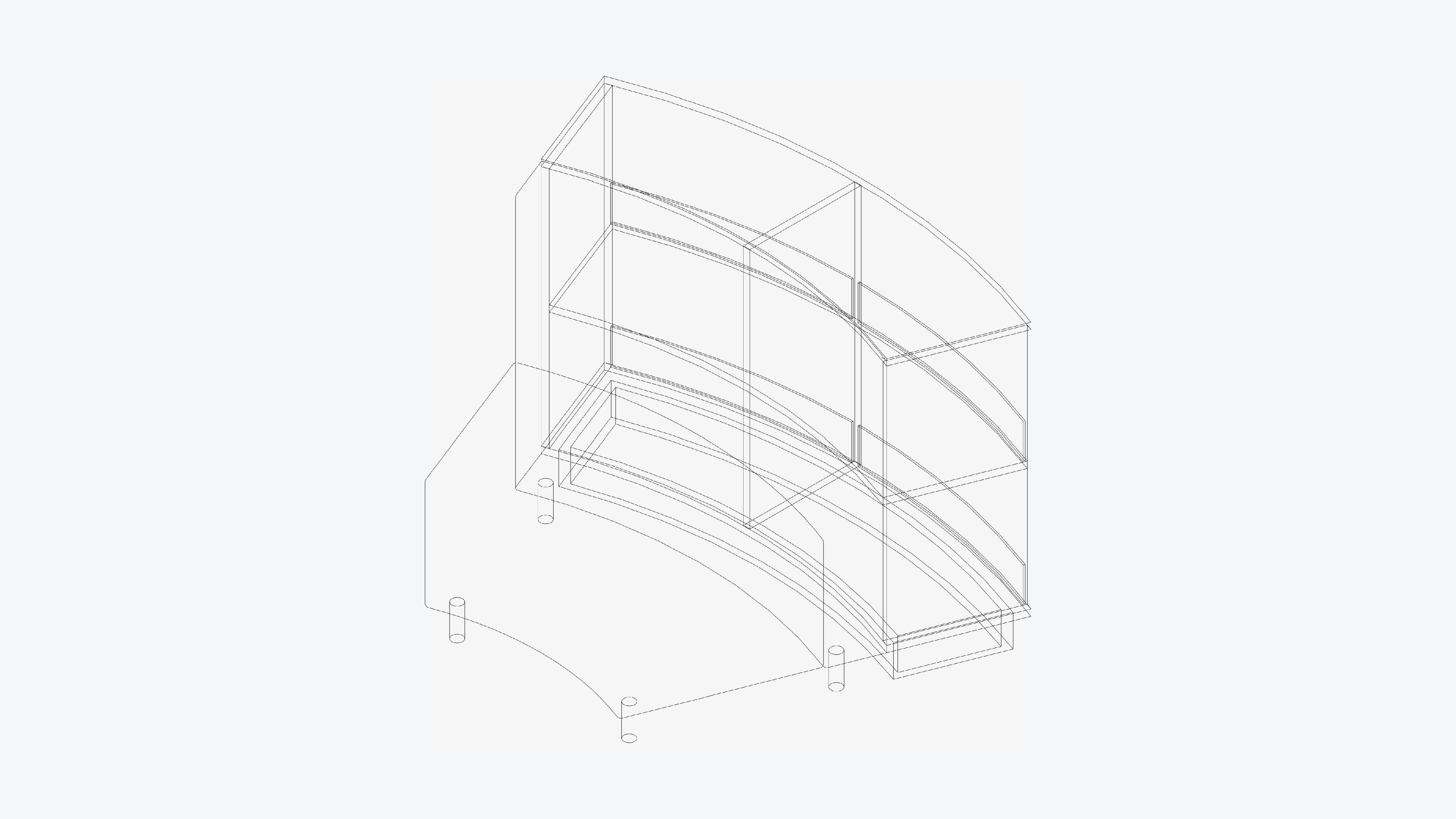 Shelving - Library - Integral - Curve - 2 Tier - Seating Low-poly 3D model_3