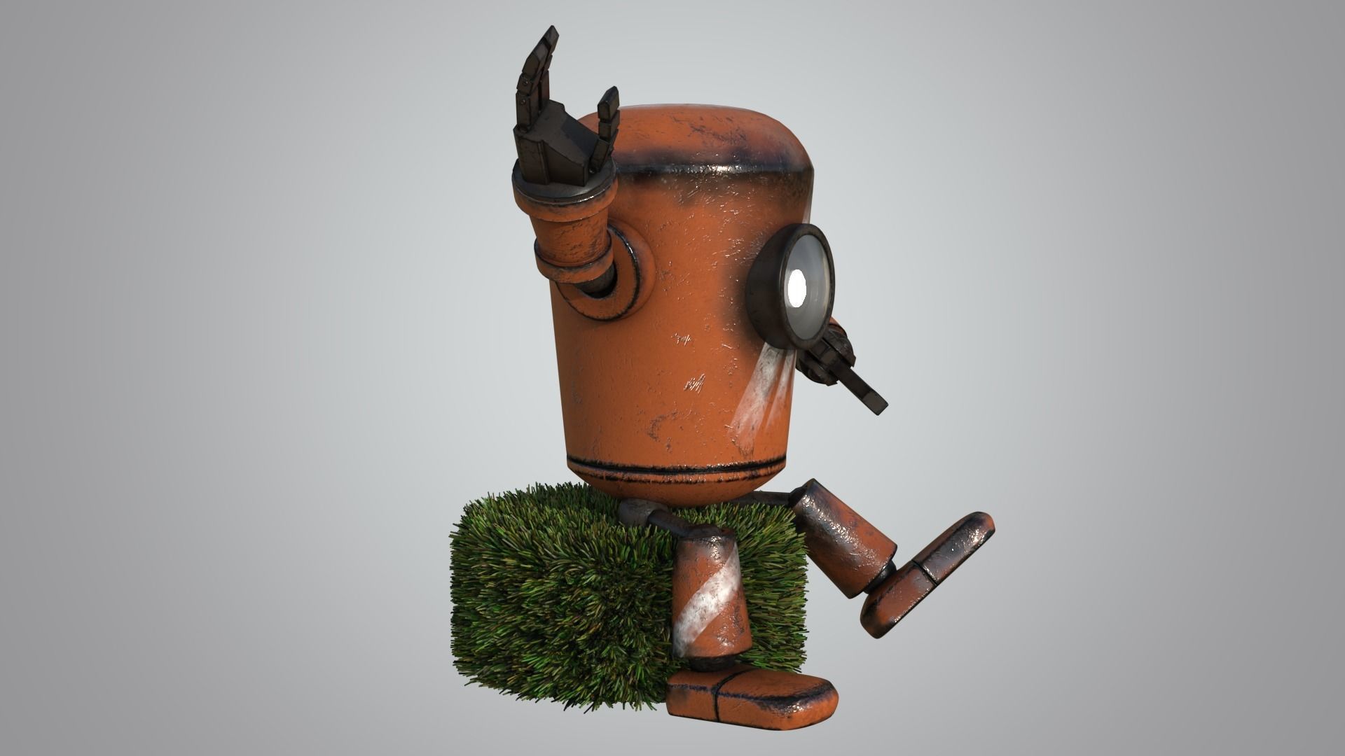 robot orange with gun 3D model_3
