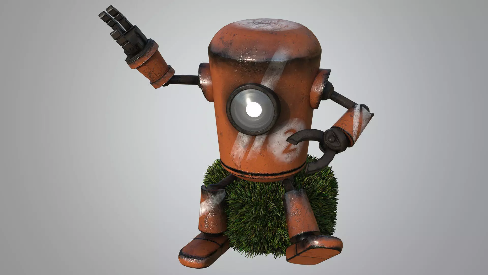 robot orange with gun 3D model_0