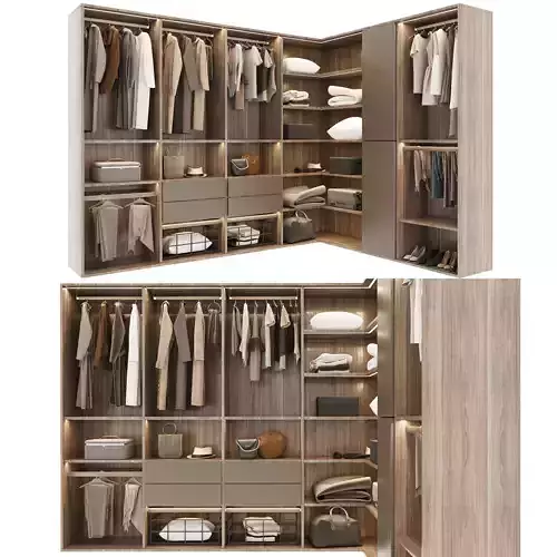 Wardrobe closet with clothes in it