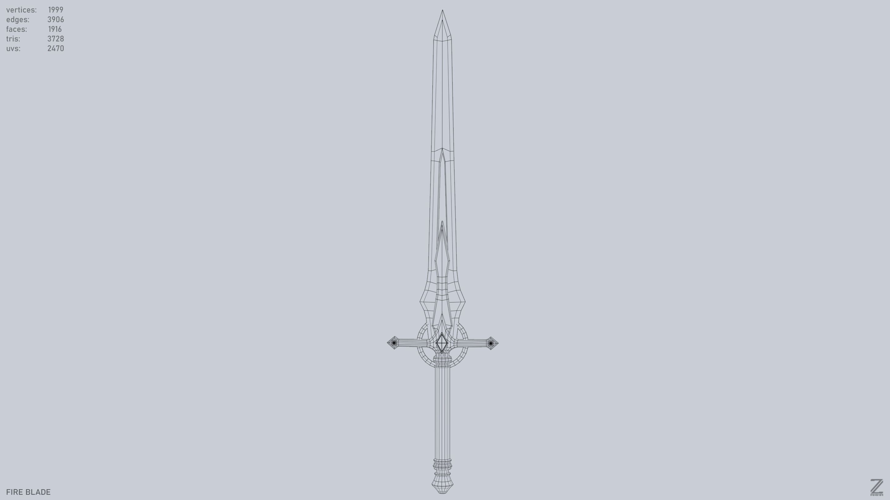 Fire blade Low-poly 3D model_11