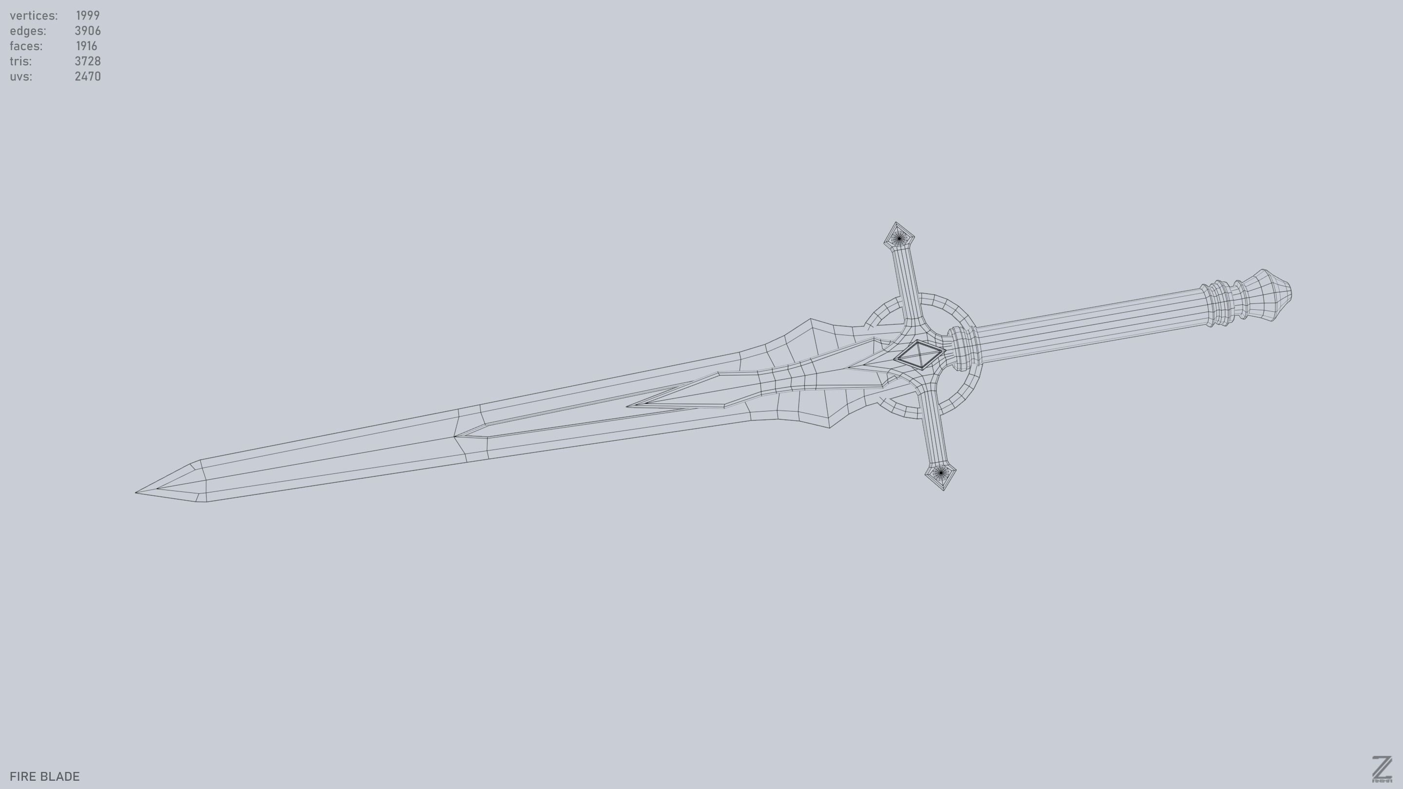 Fire blade Low-poly 3D model_10