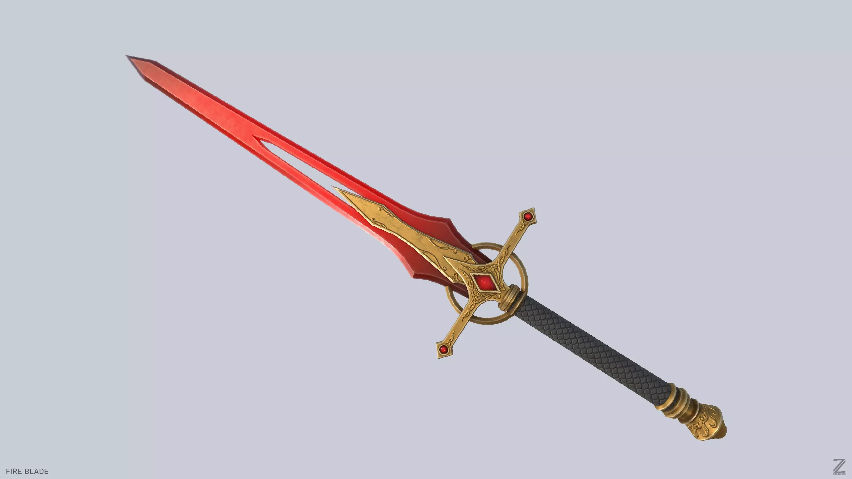 Fire blade Low-poly 3D model_0
