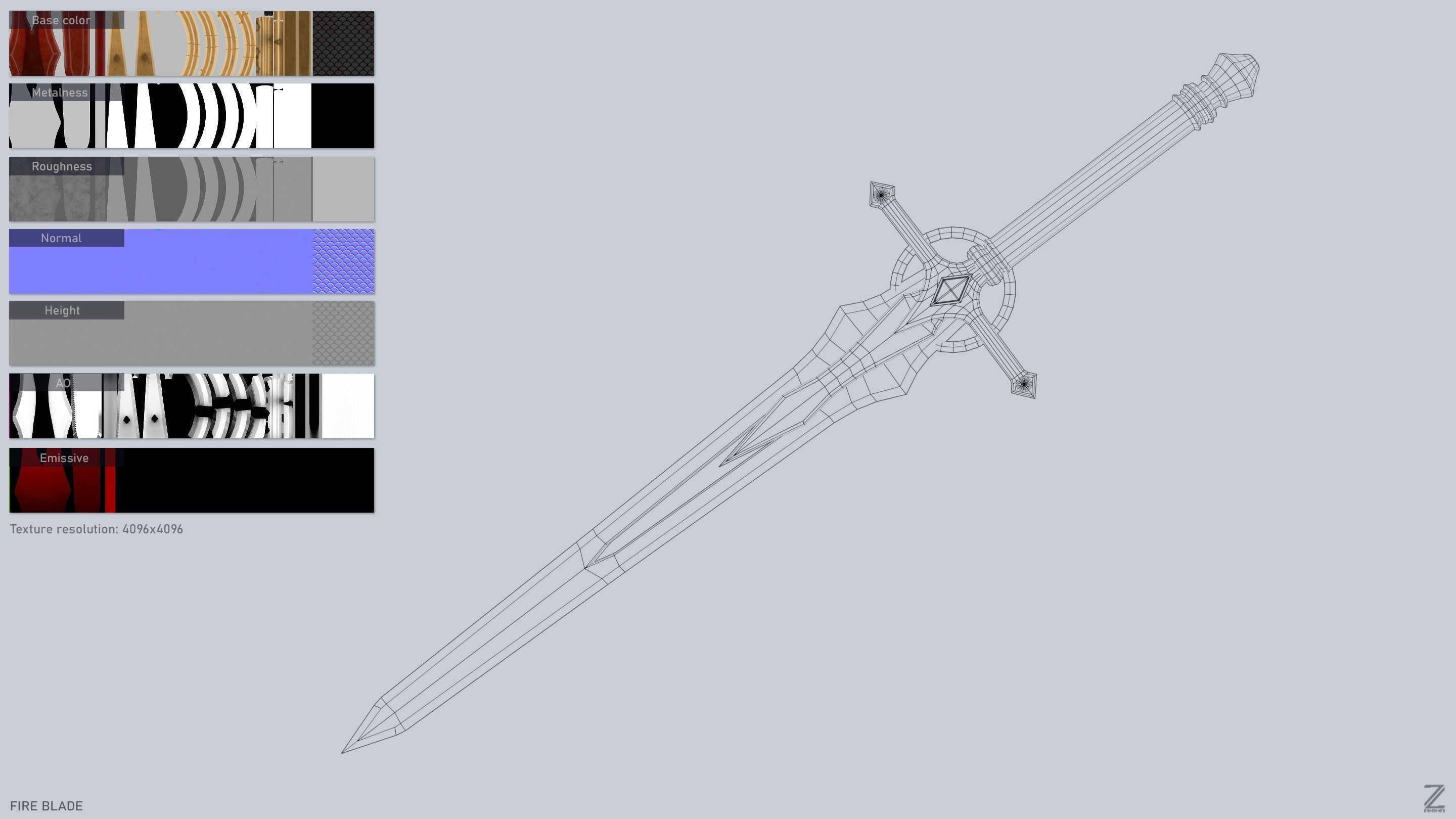 Fire blade Low-poly 3D model_3