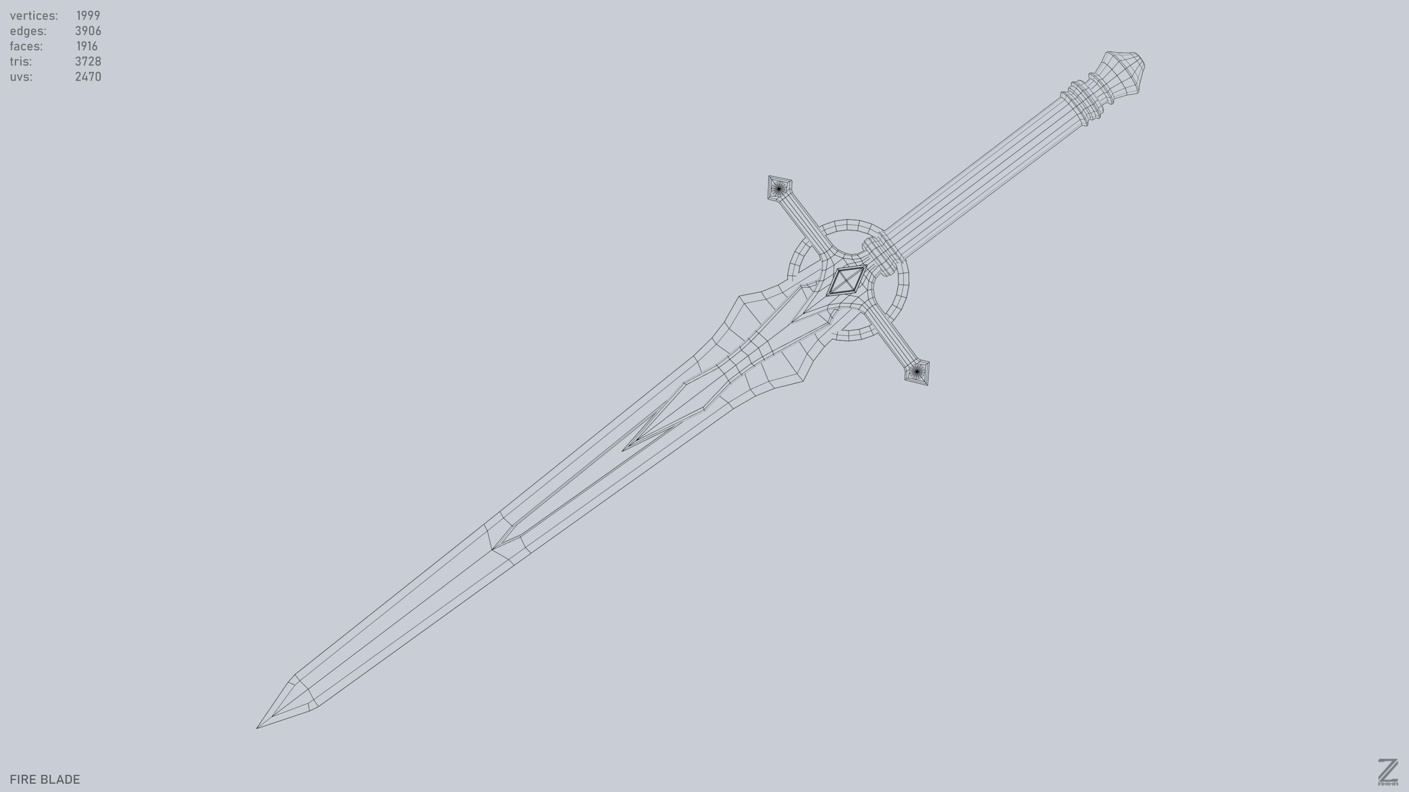 Fire blade Low-poly 3D model_15