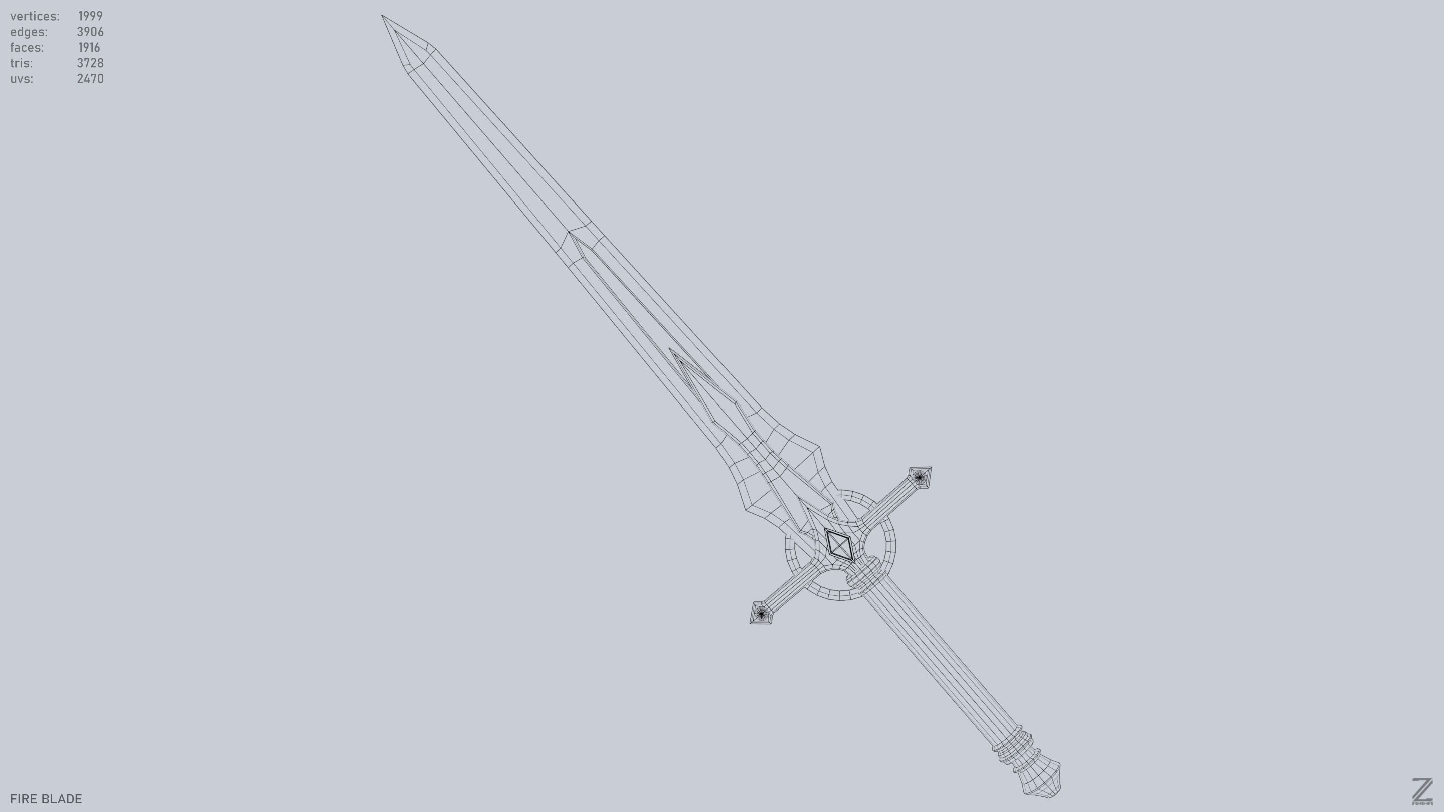 Fire blade Low-poly 3D model_12