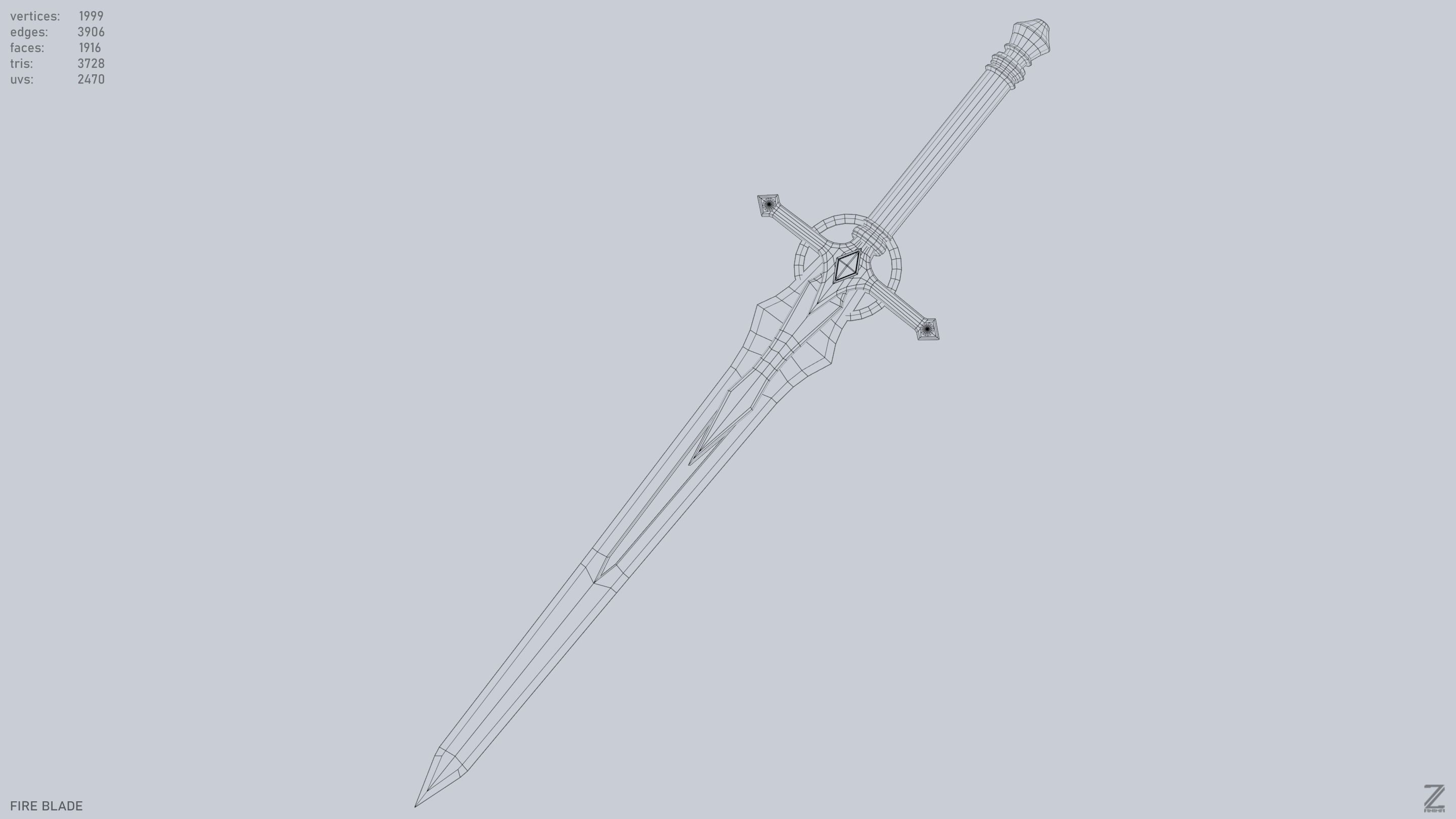 Fire blade Low-poly 3D model_14