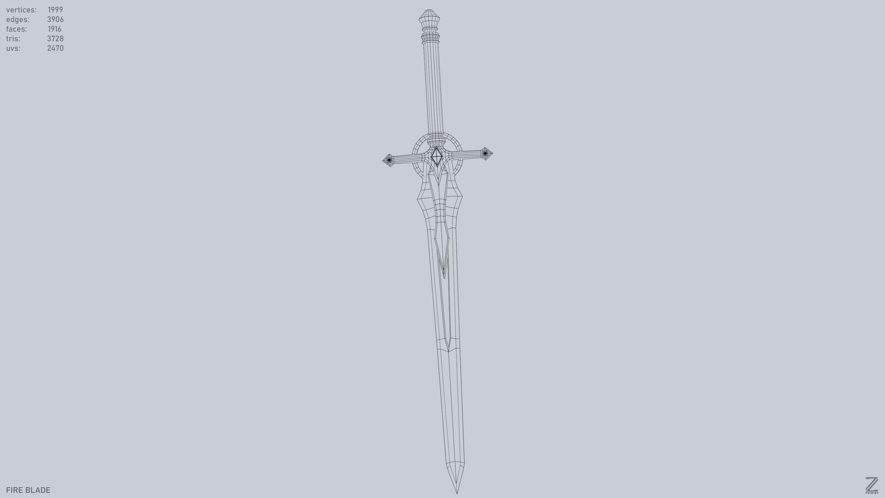 Fire blade Low-poly 3D model_4