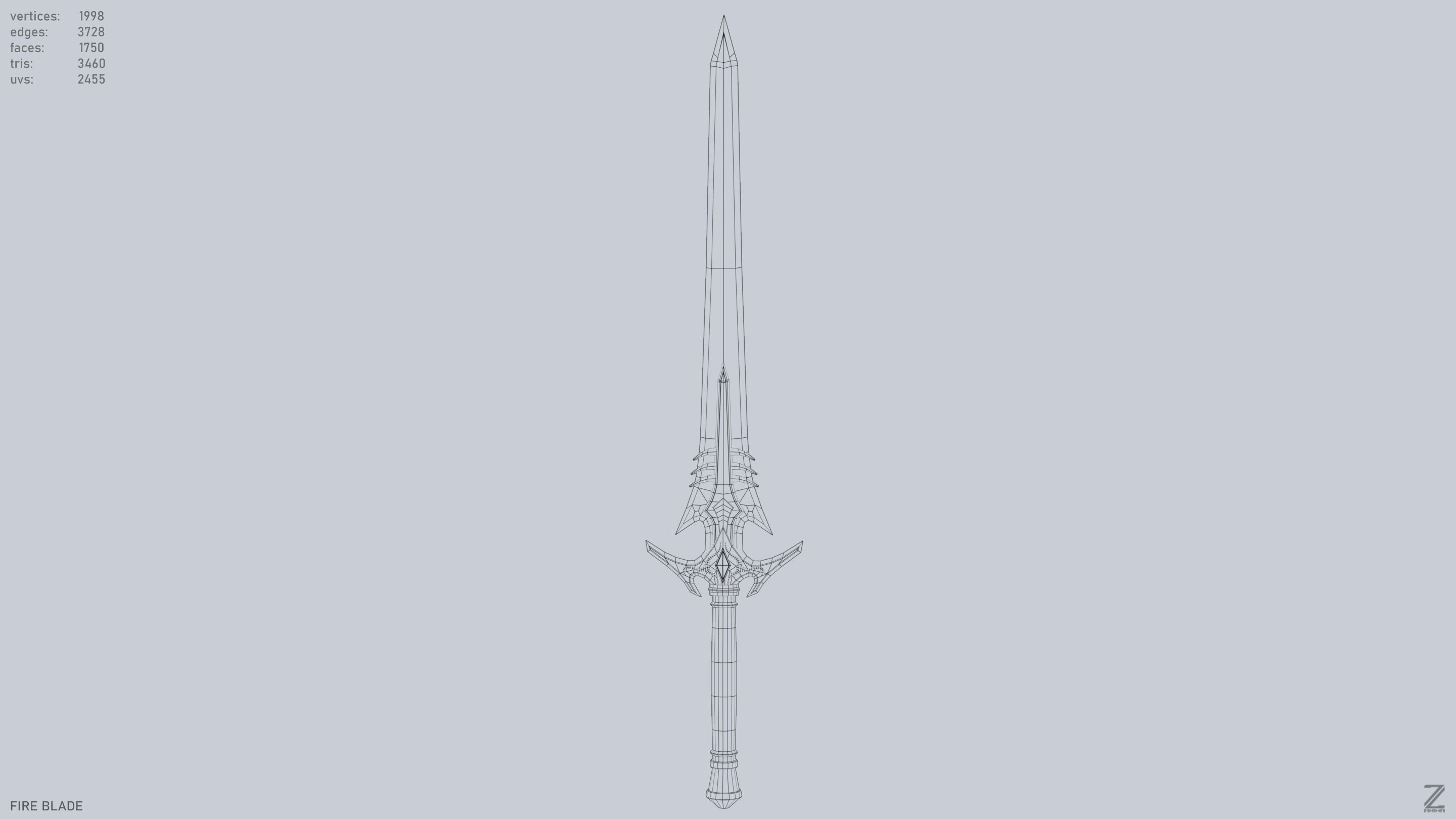 Fire blade Low-poly 3D model_10