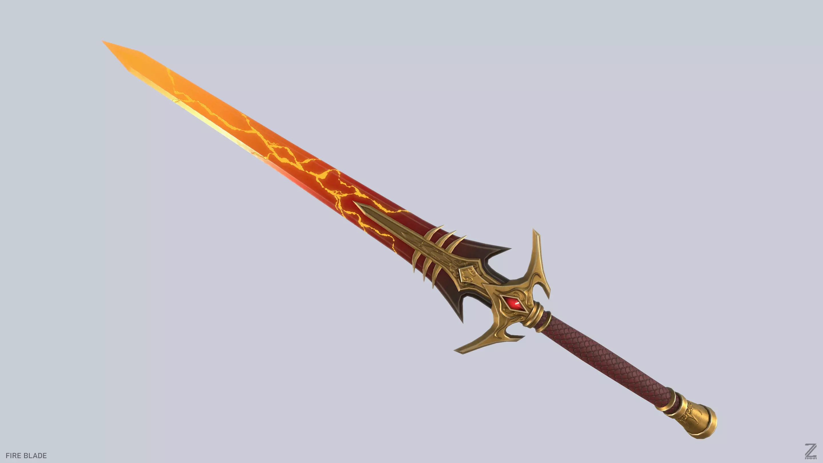 Fire blade Low-poly 3D model_0