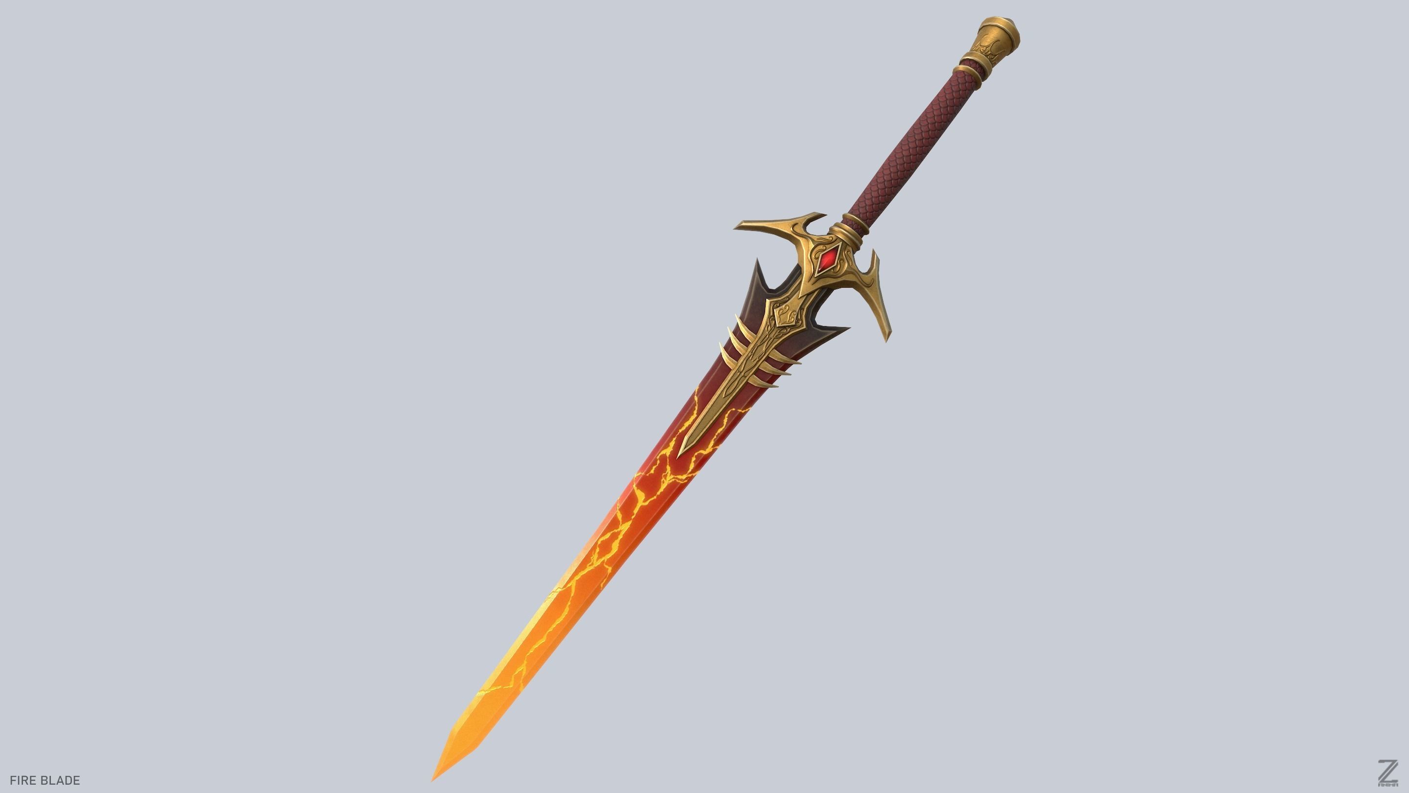 Fire blade Low-poly 3D model_2