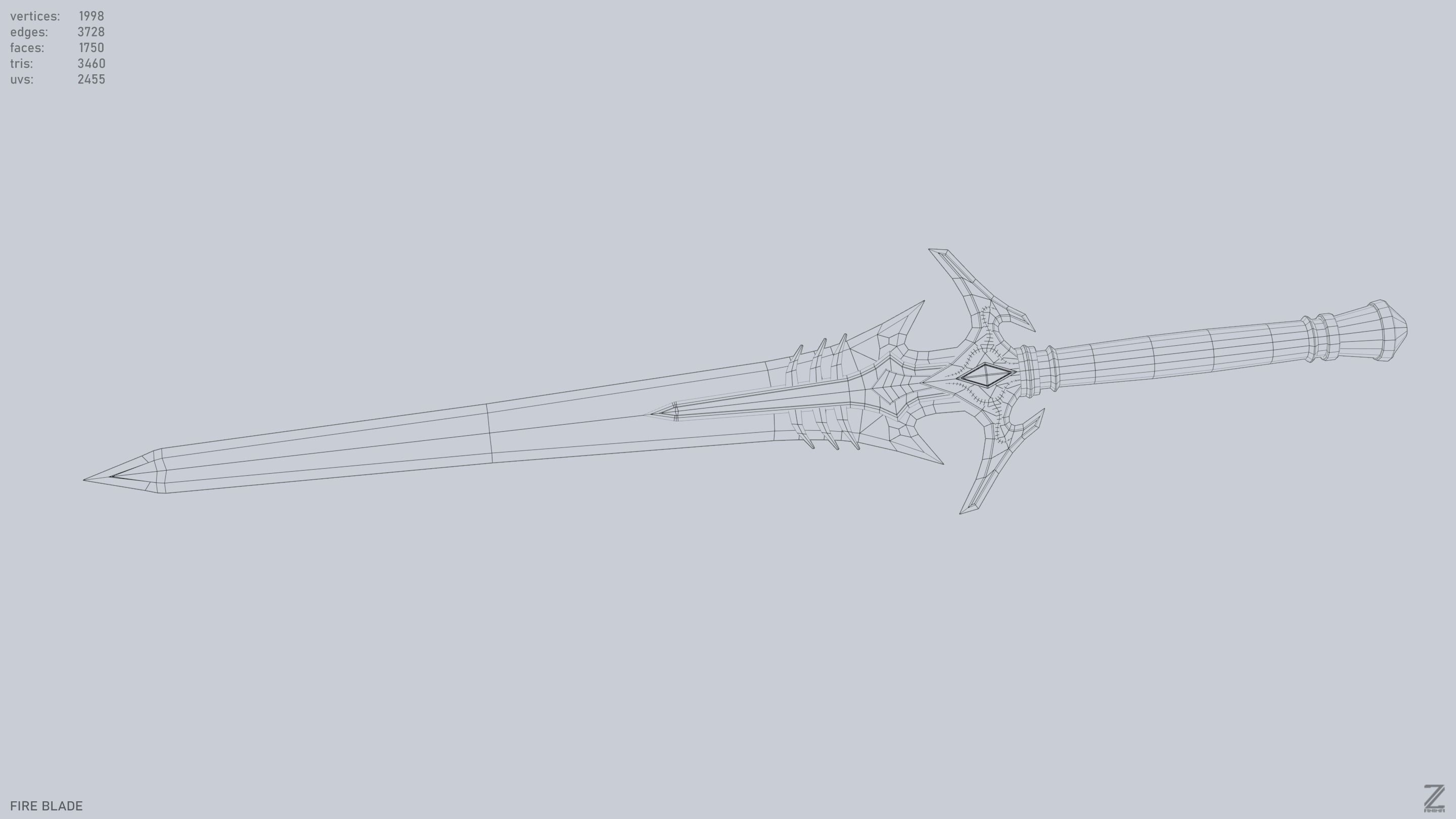 Fire blade Low-poly 3D model_4
