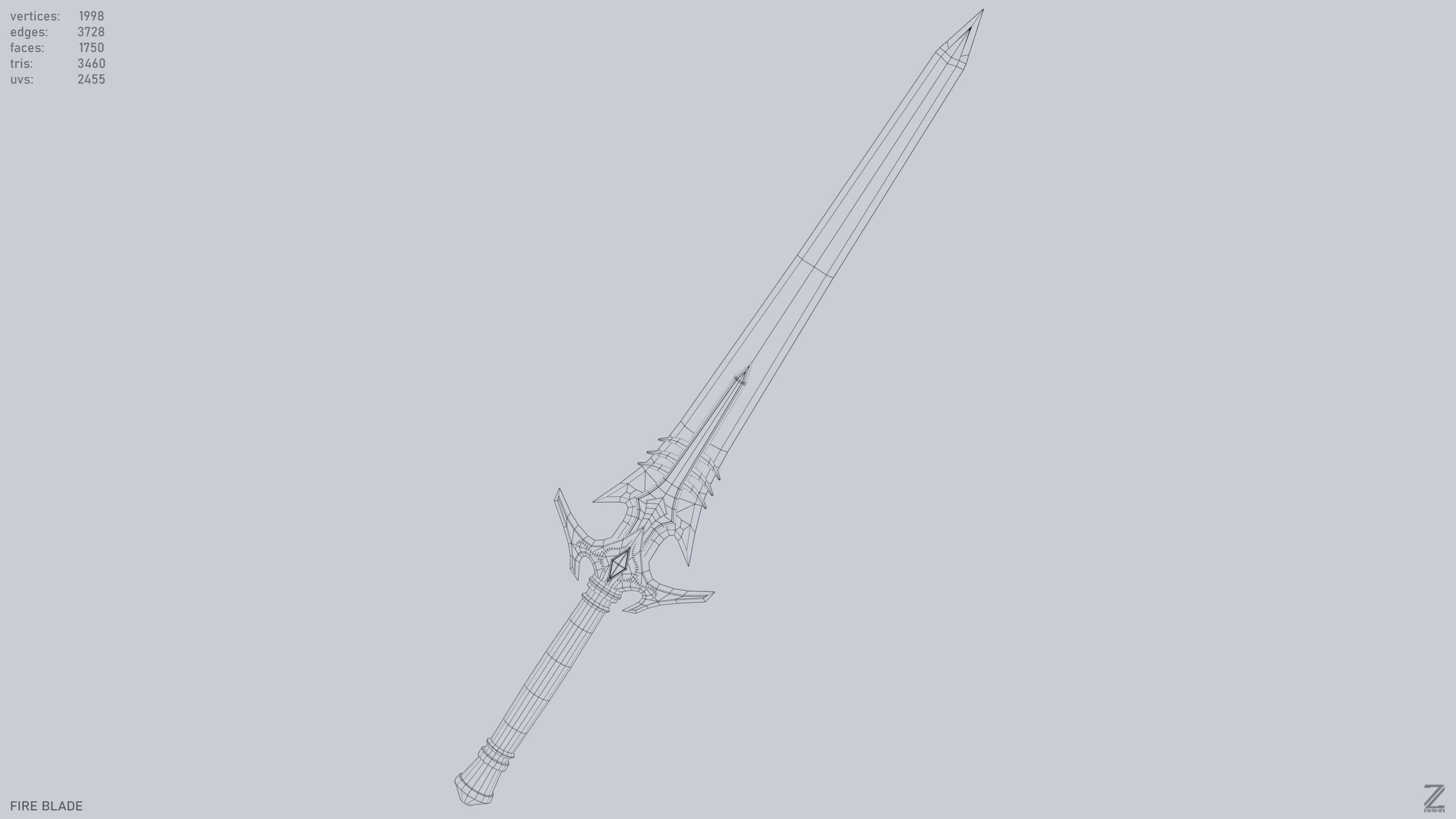 Fire blade Low-poly 3D model_12