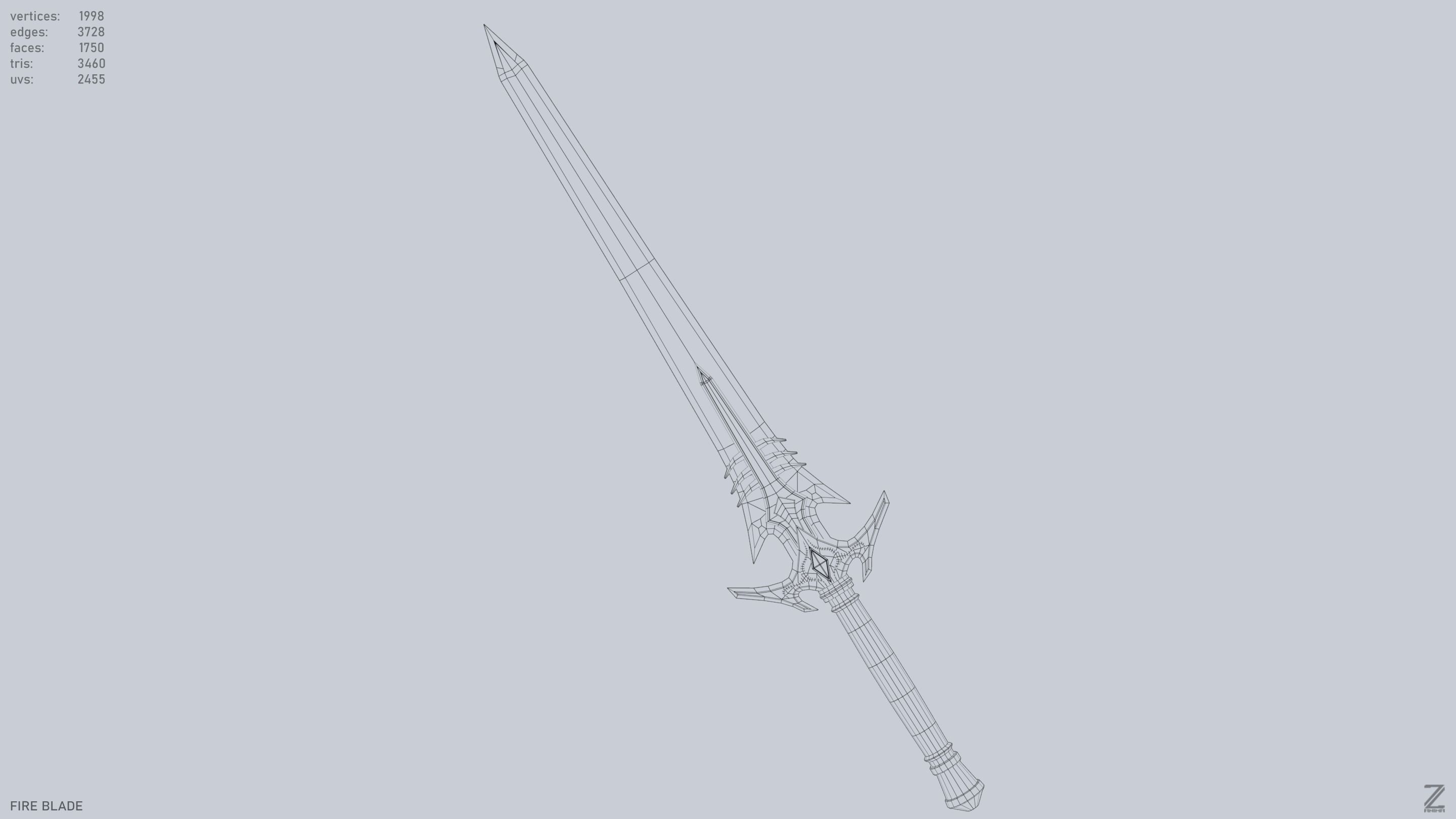 Fire blade Low-poly 3D model_11