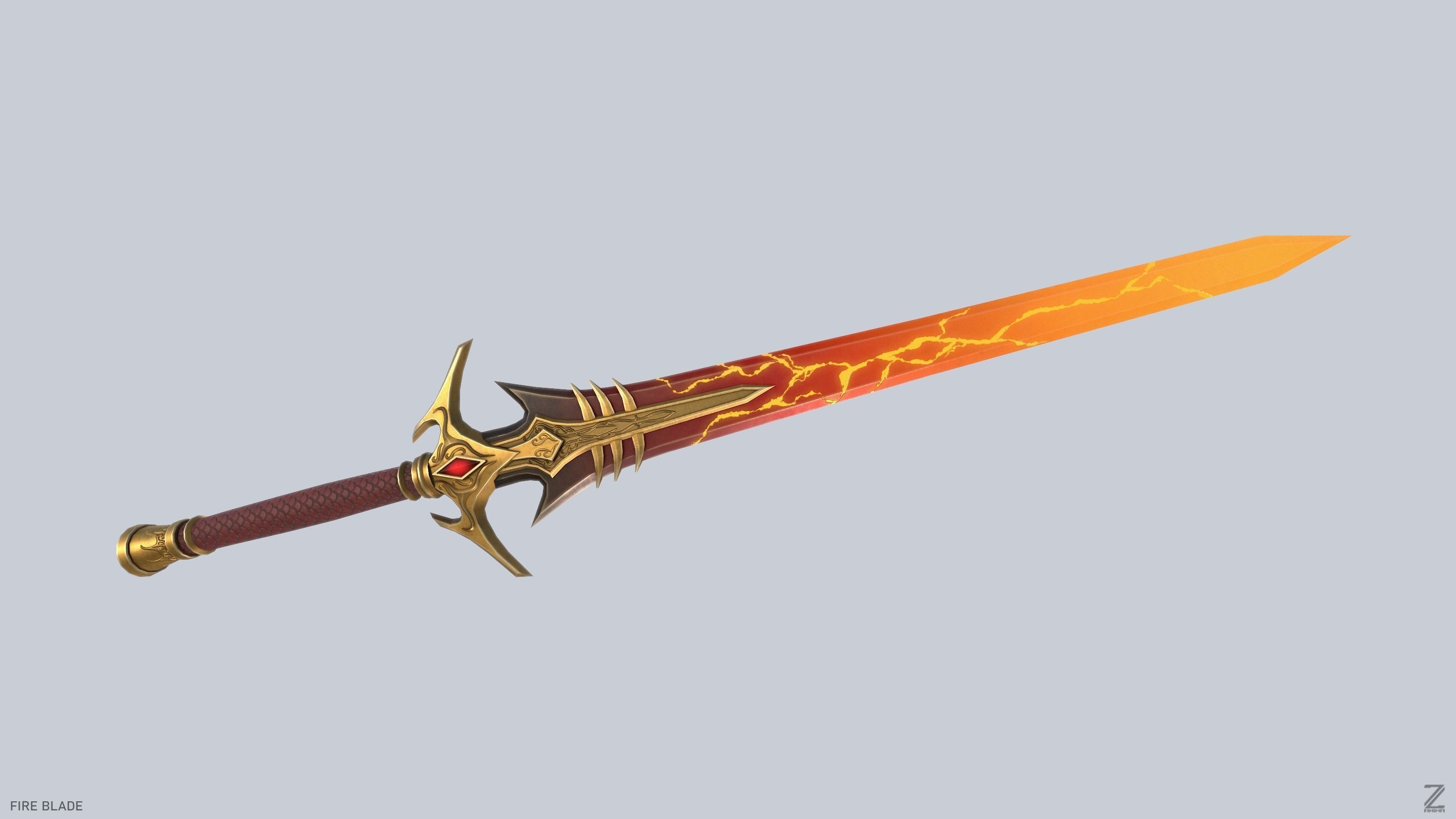 Fire blade Low-poly 3D model_7