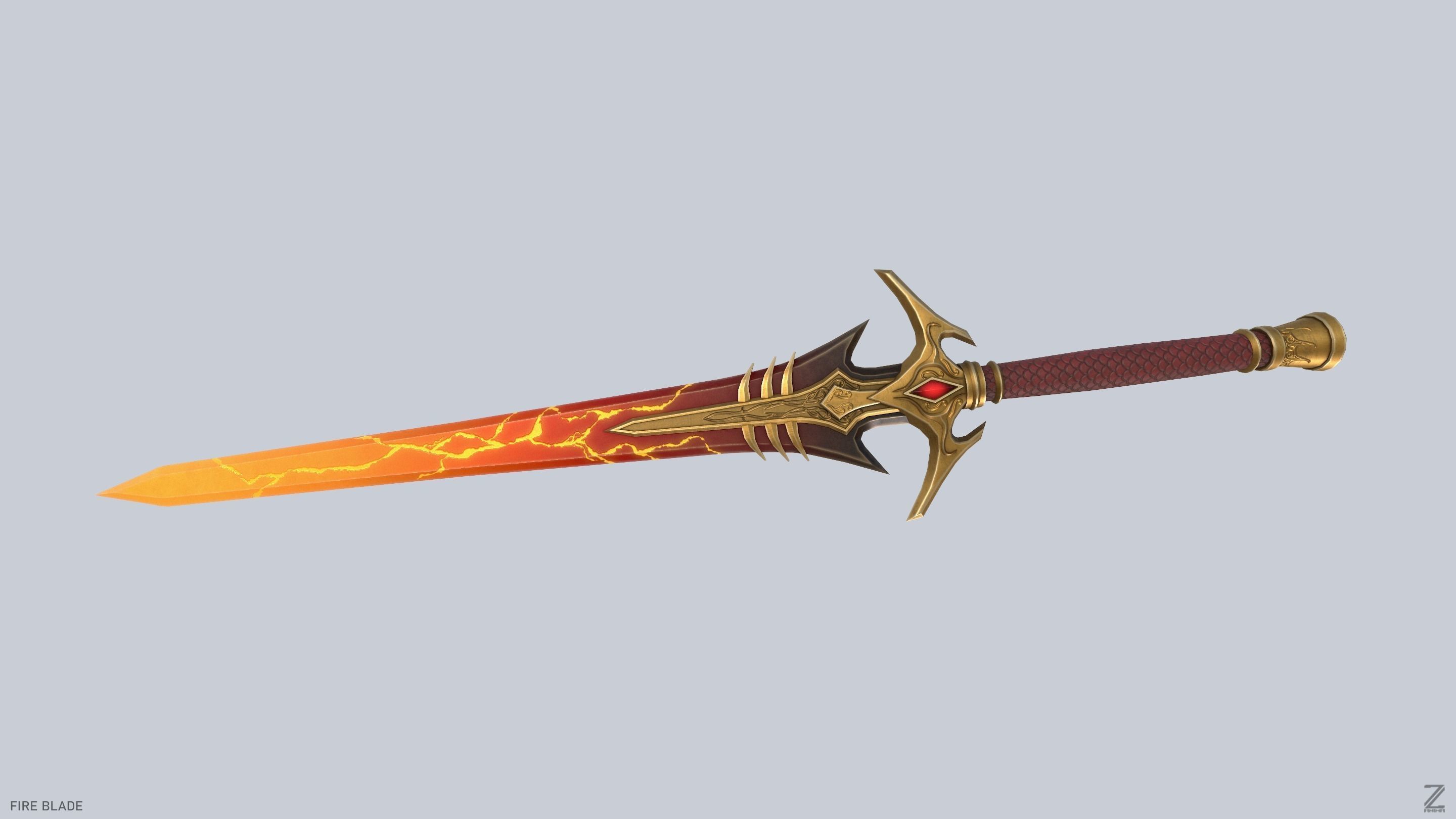 Fire blade Low-poly 3D model_9