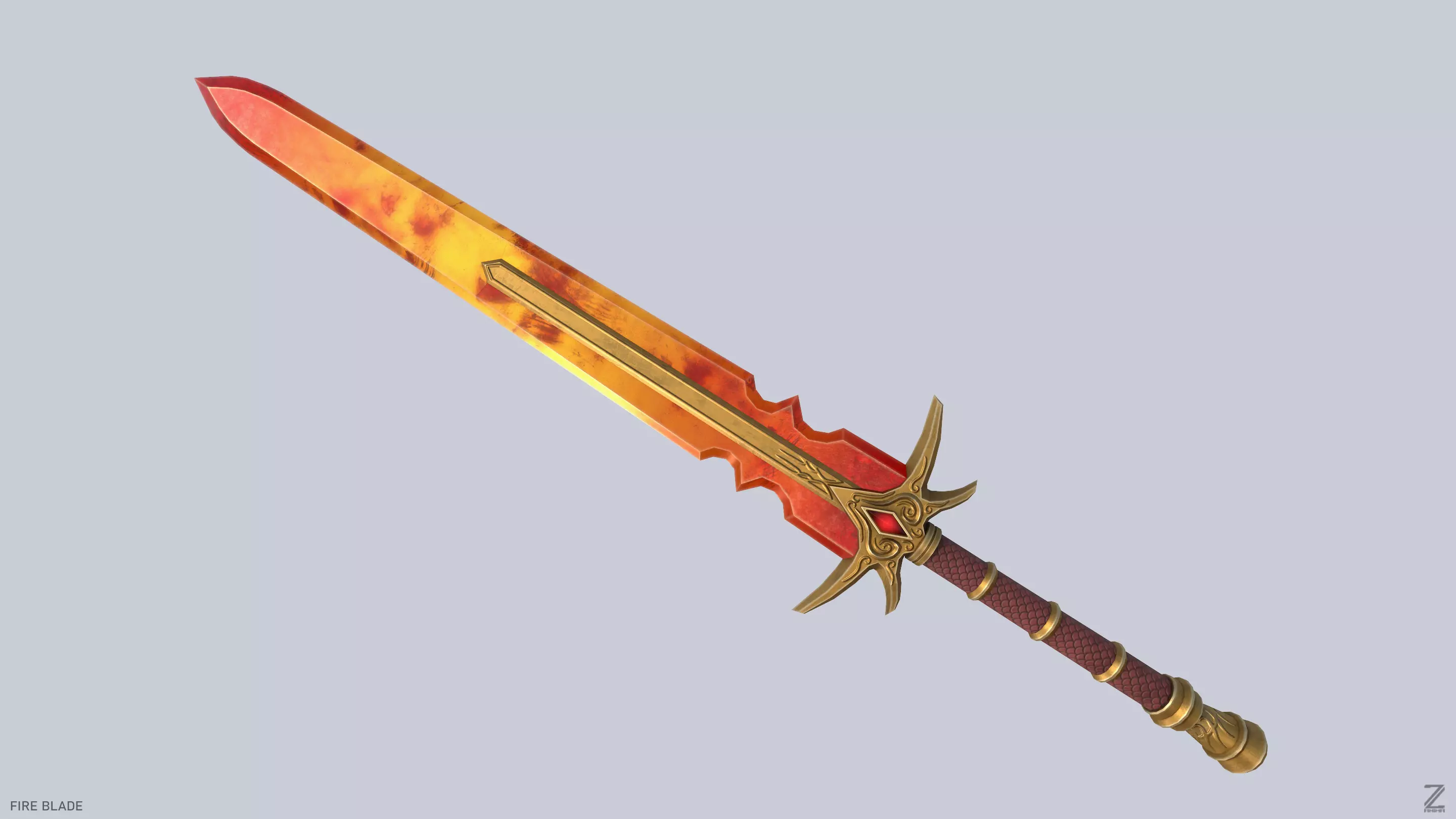 Fire blade Low-poly 3D model_0