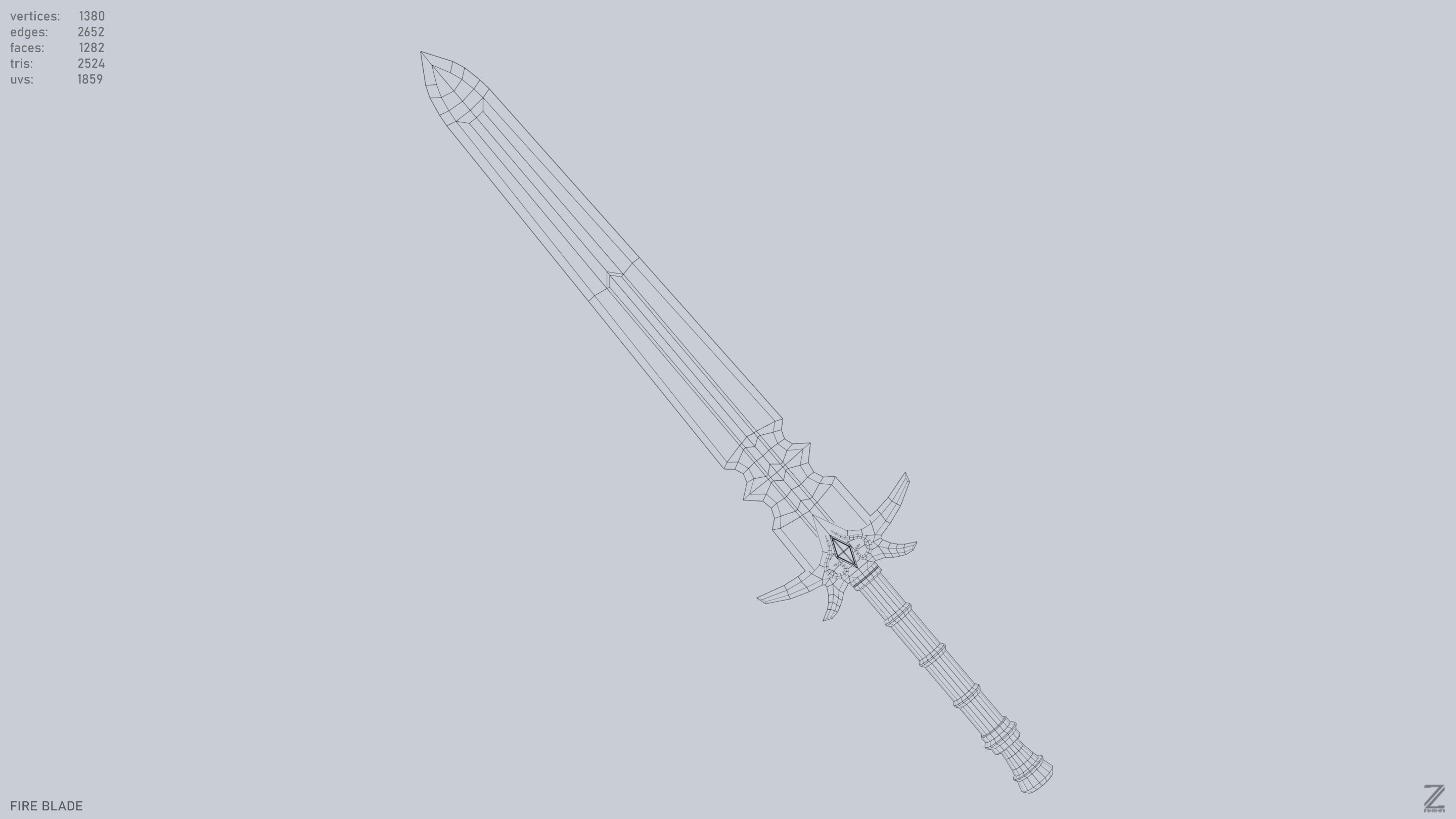 Fire blade Low-poly 3D model_11