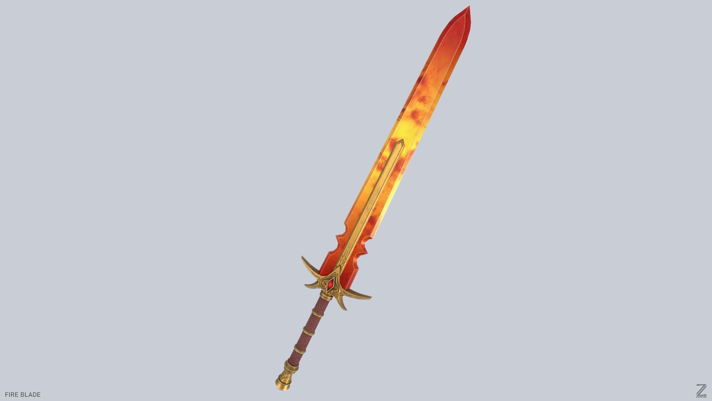 Fire blade Low-poly 3D model_9