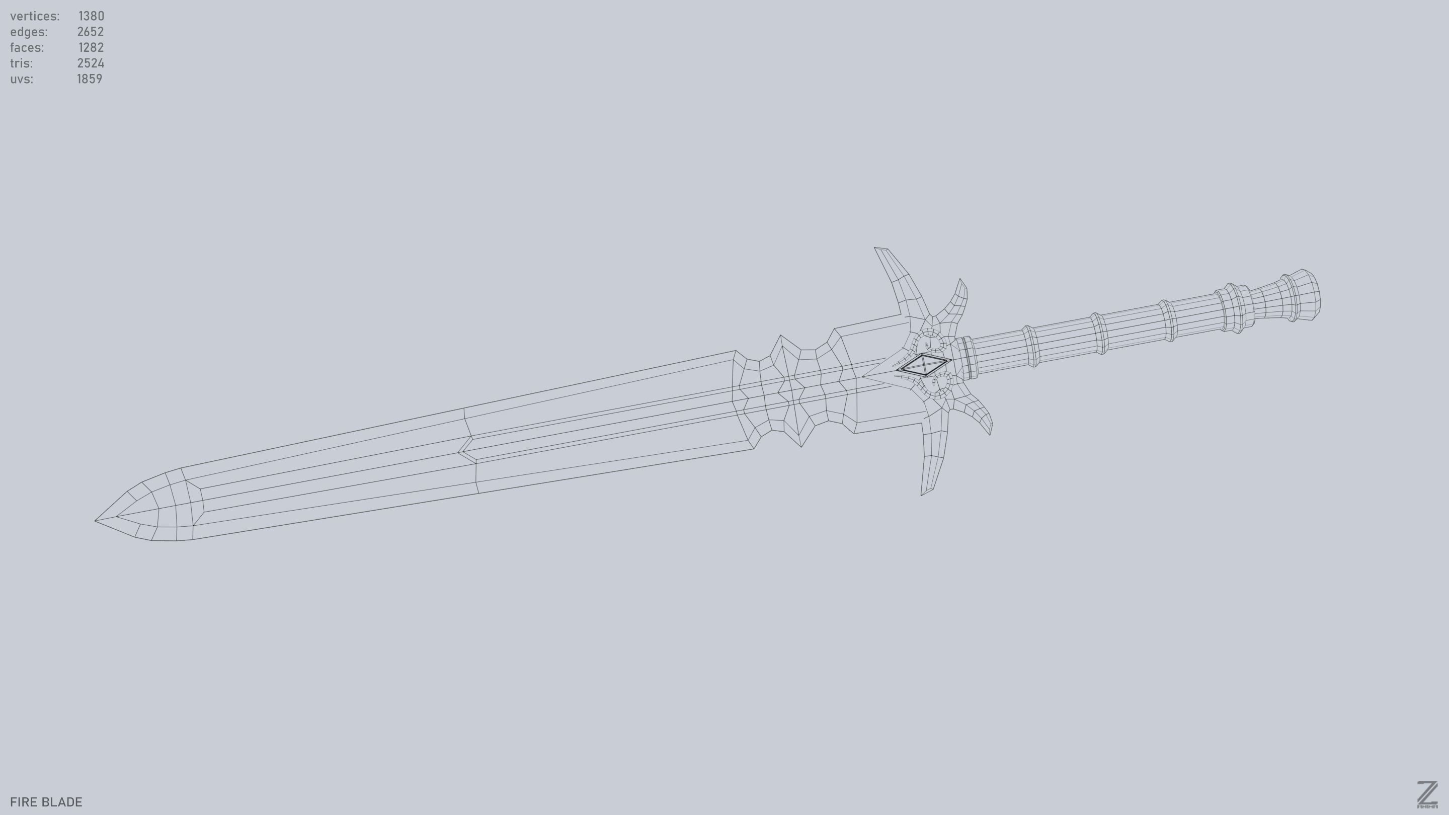 Fire blade Low-poly 3D model_4