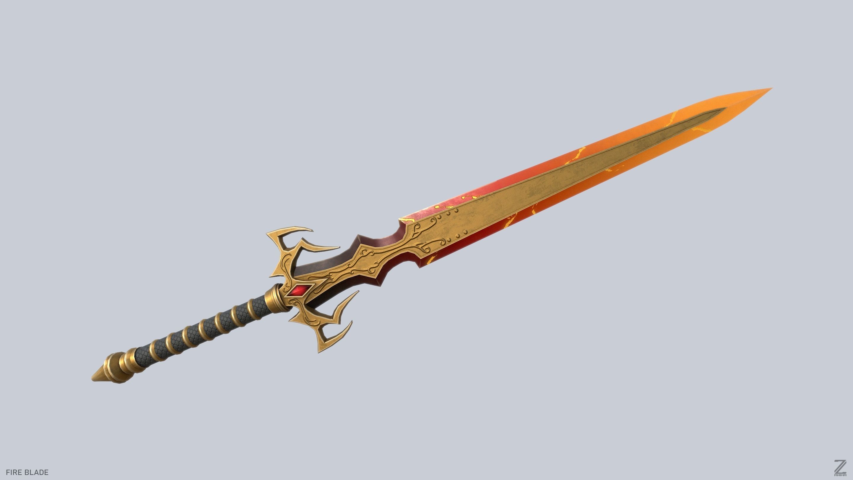 Fire blade Low-poly 3D model_9