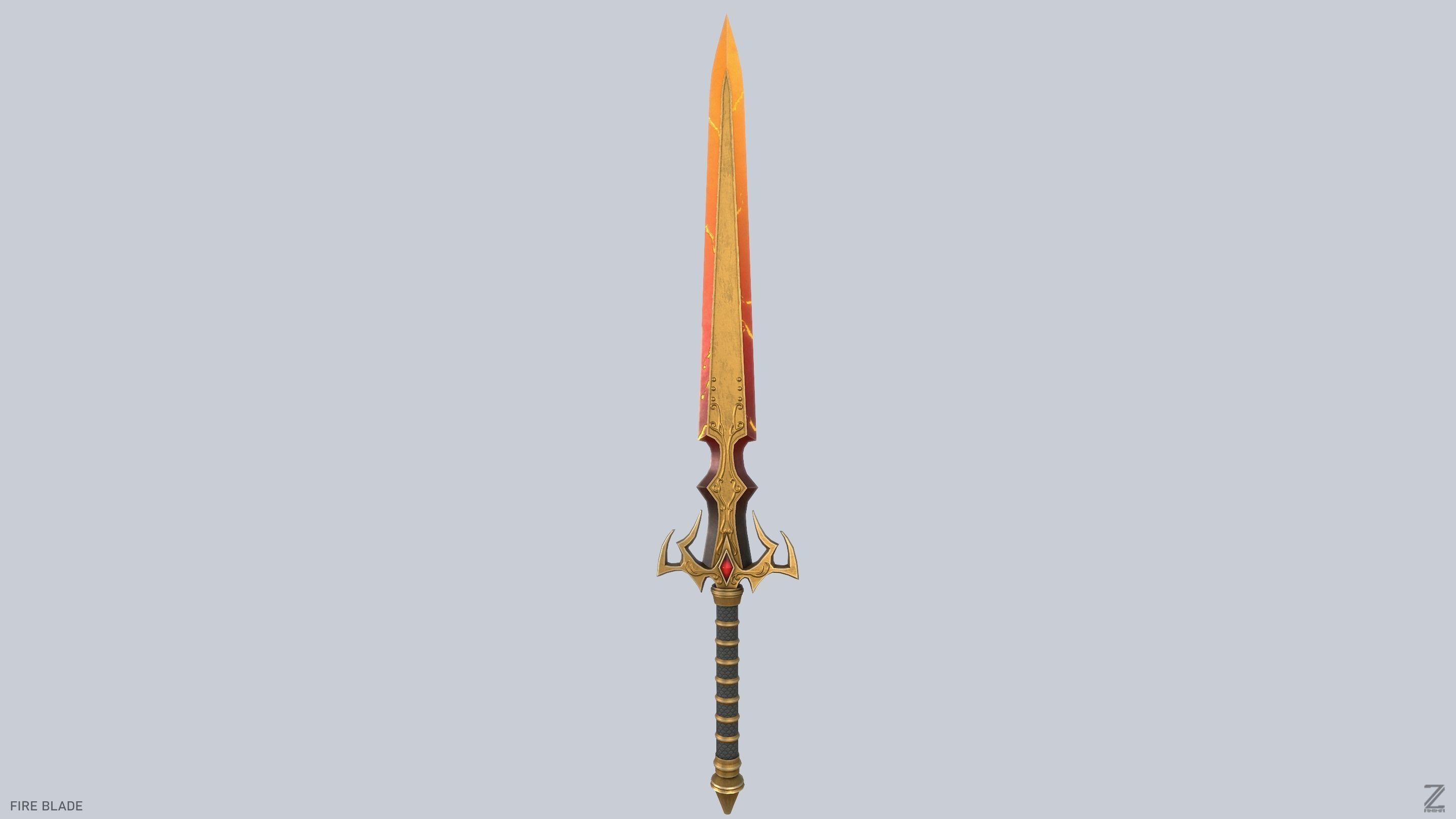 Fire blade Low-poly 3D model_5