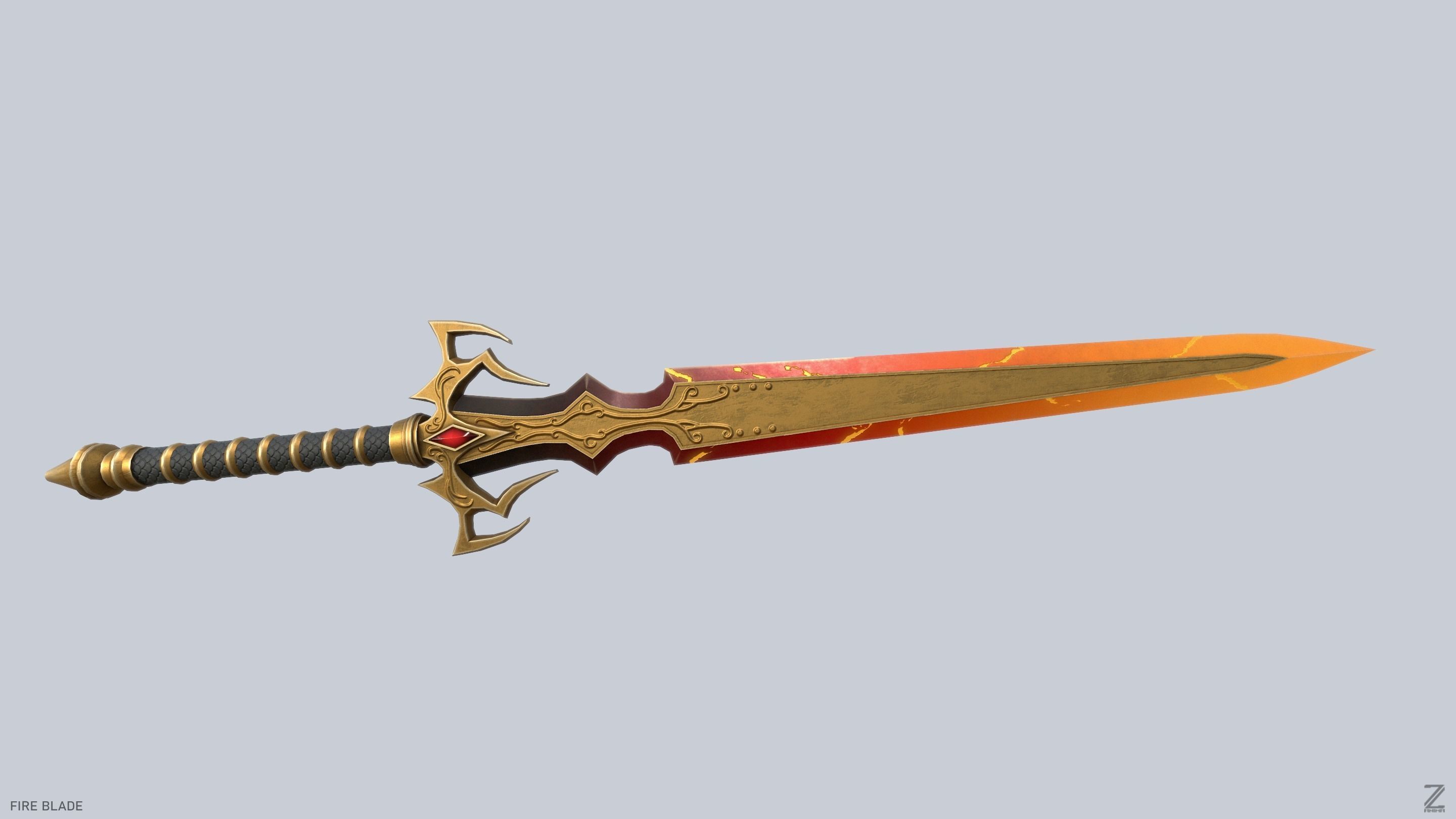 Fire blade Low-poly 3D model_2