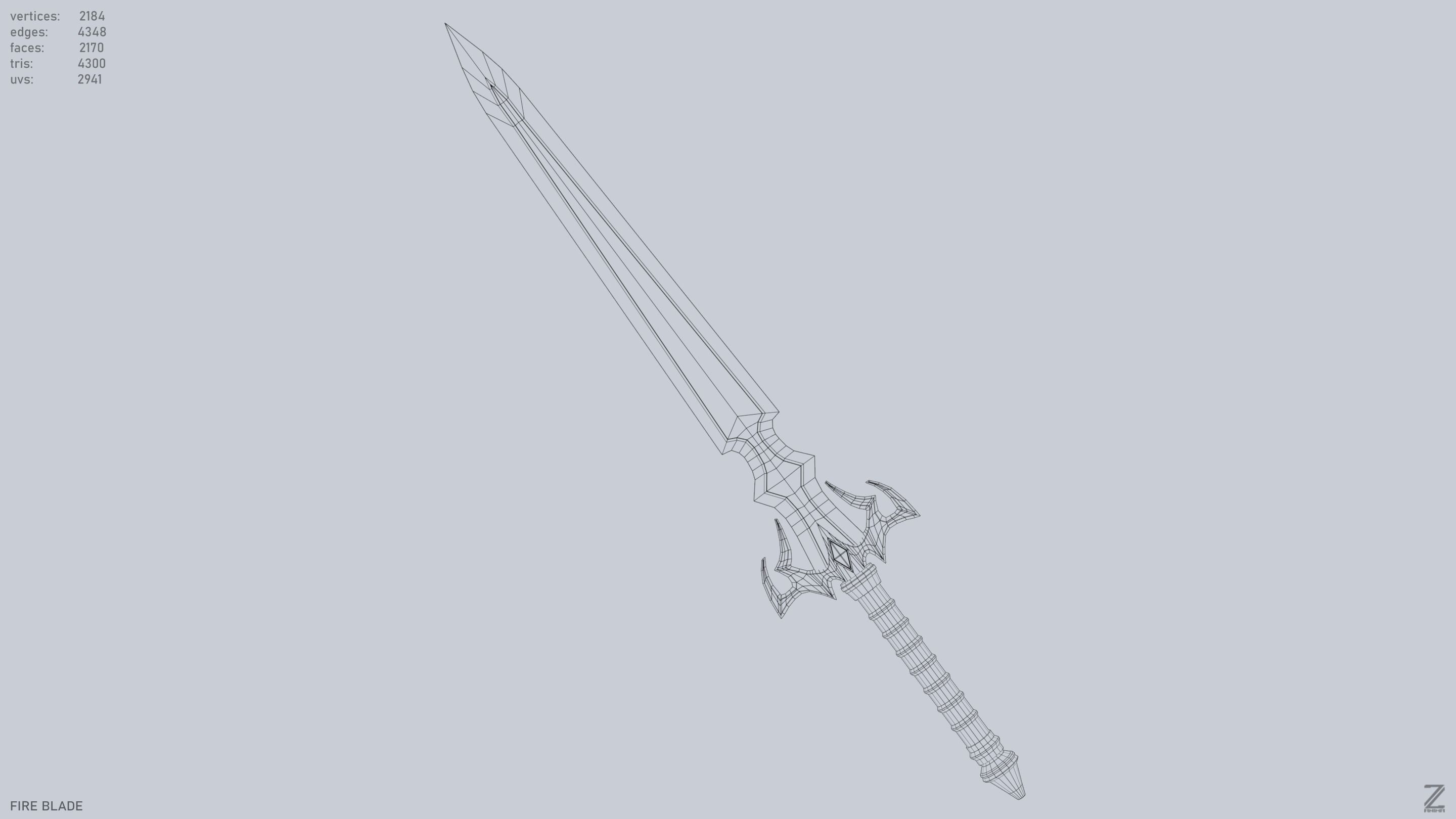 Fire blade Low-poly 3D model_11