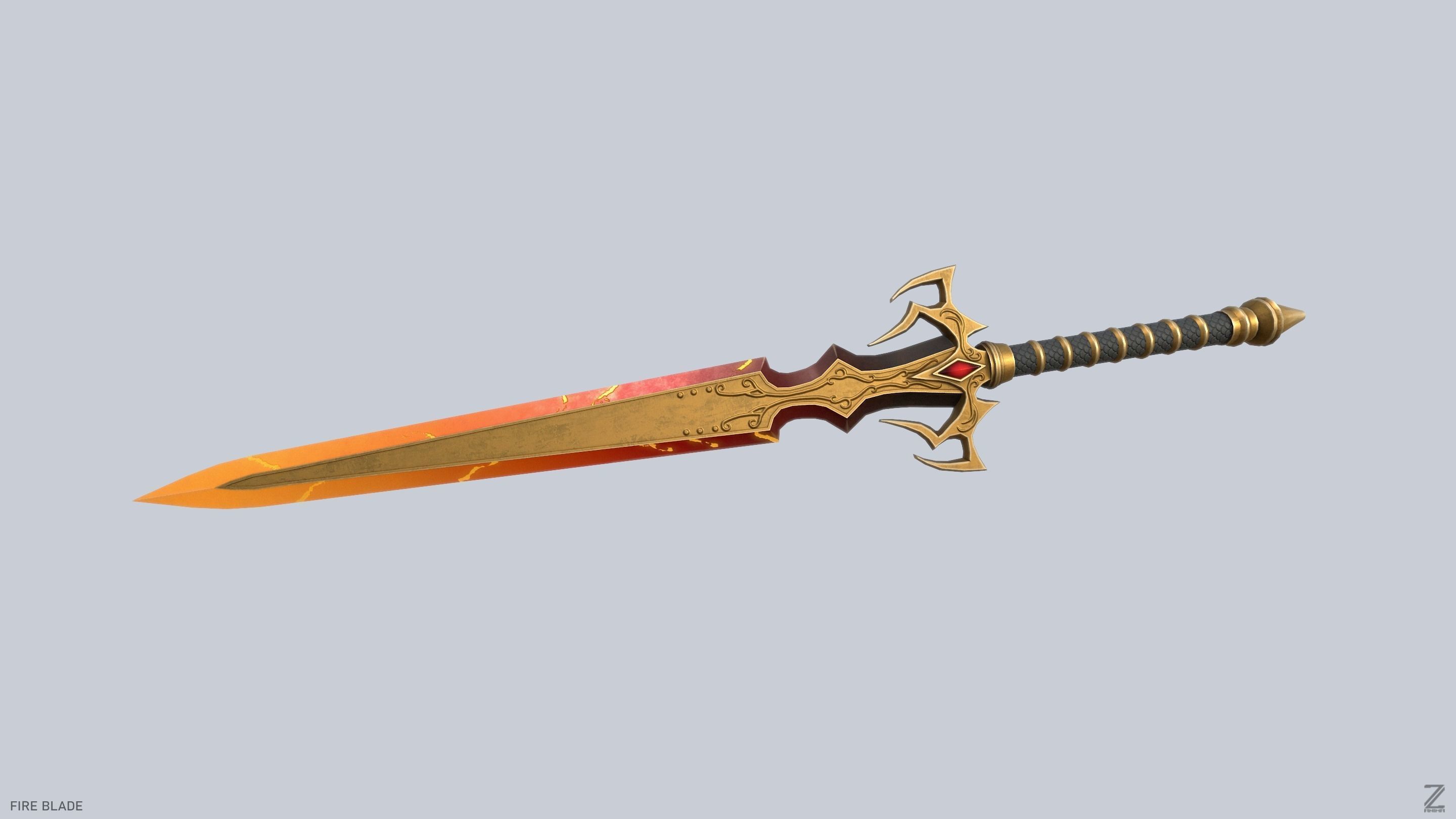 Fire blade Low-poly 3D model_7