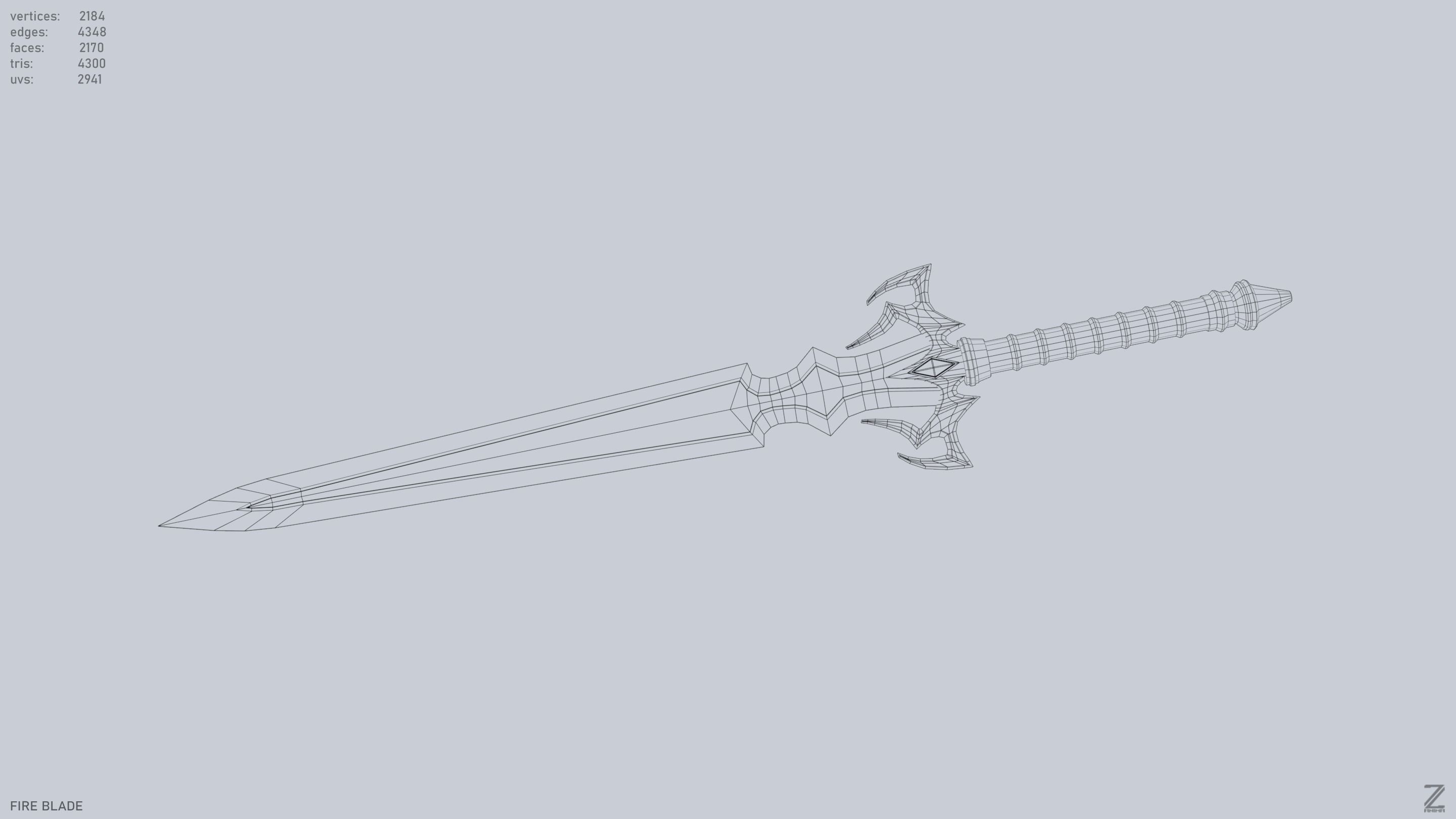 Fire blade Low-poly 3D model_4