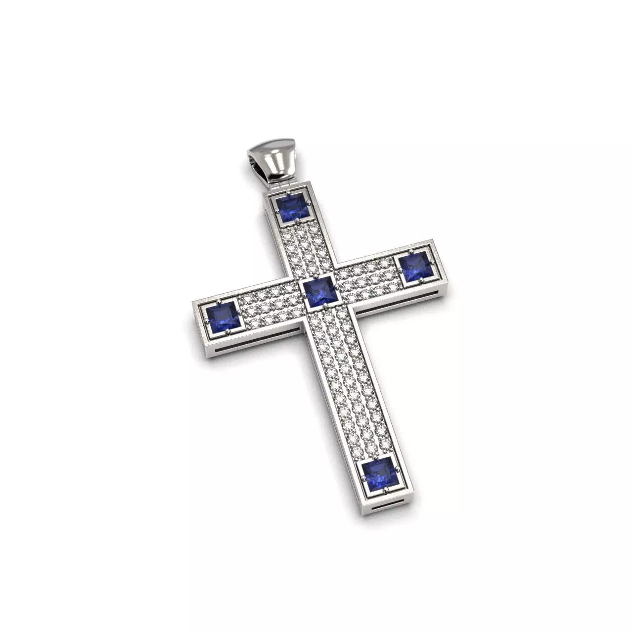 G0511 sterling silver cross pendant with sapphires 3D print model_0