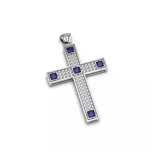 G0511 sterling silver cross pendant with sapphires