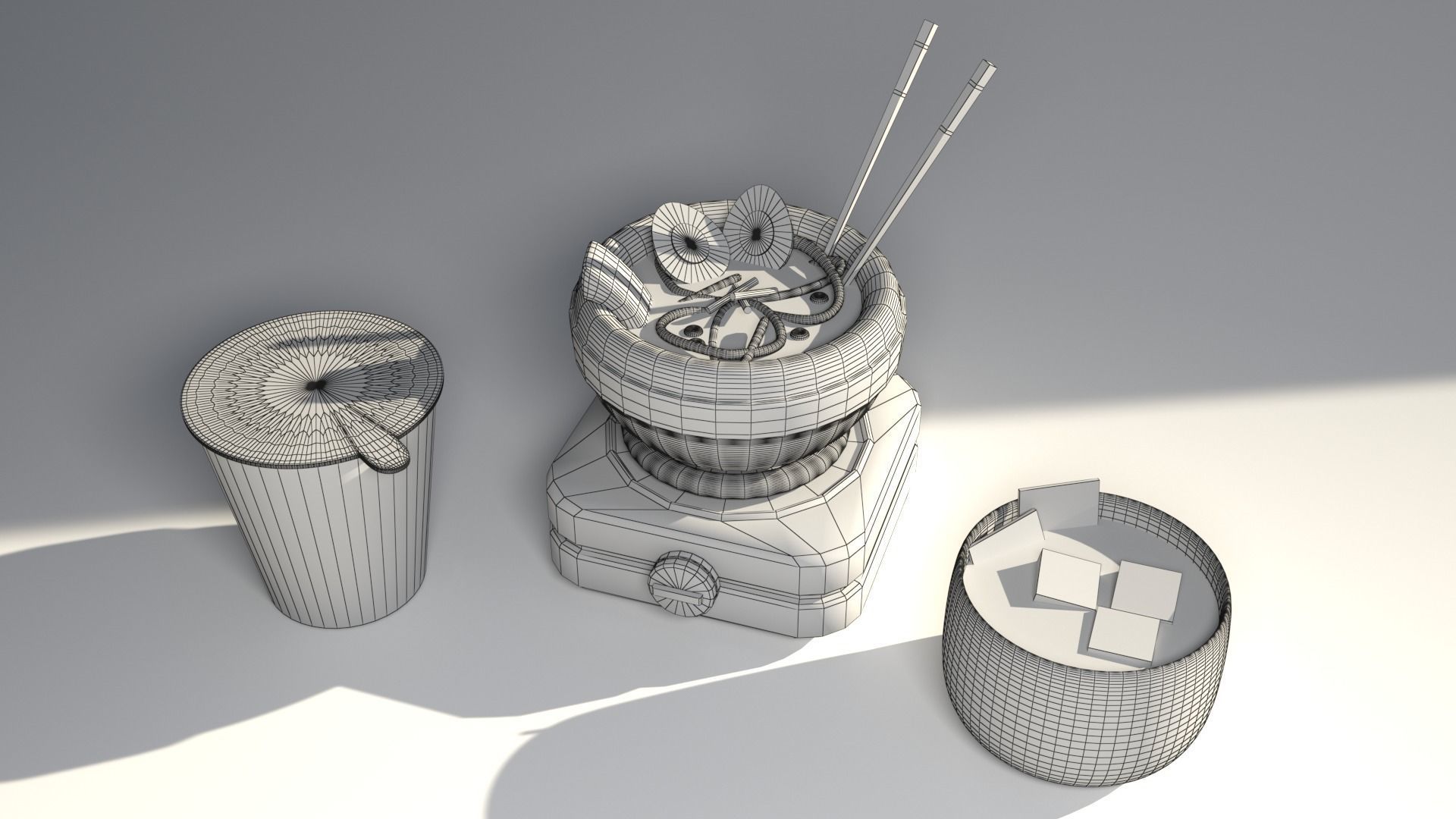 ramen with chopsticks on table 3D model_1