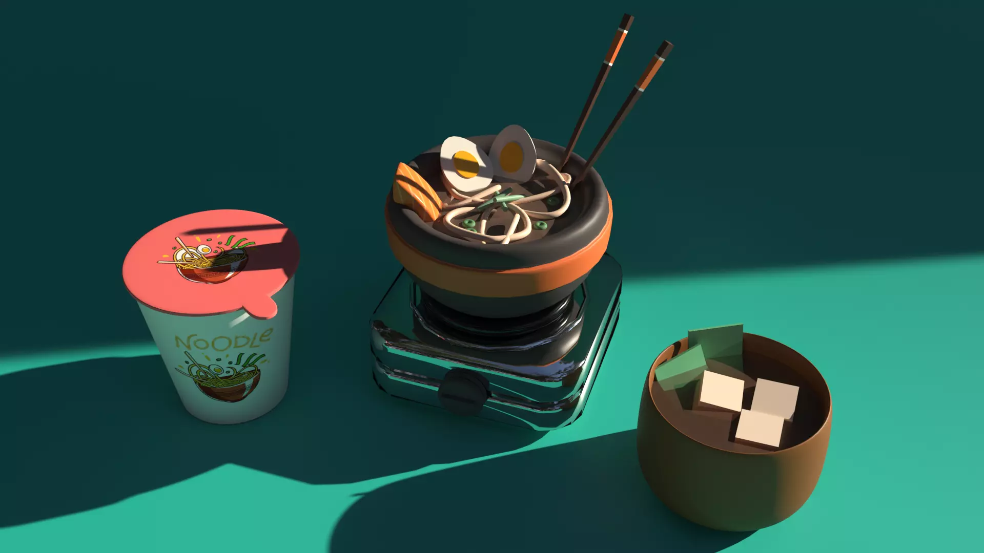 ramen with chopsticks on table 3D model_0
