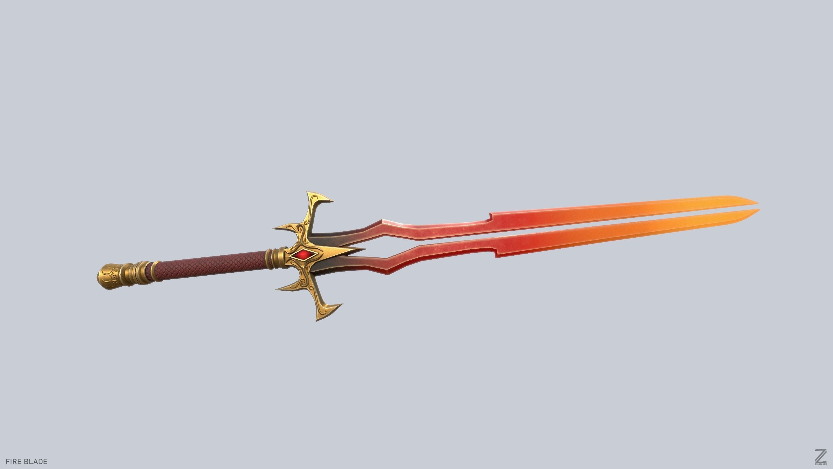 Fire blade Low-poly 3D model_9