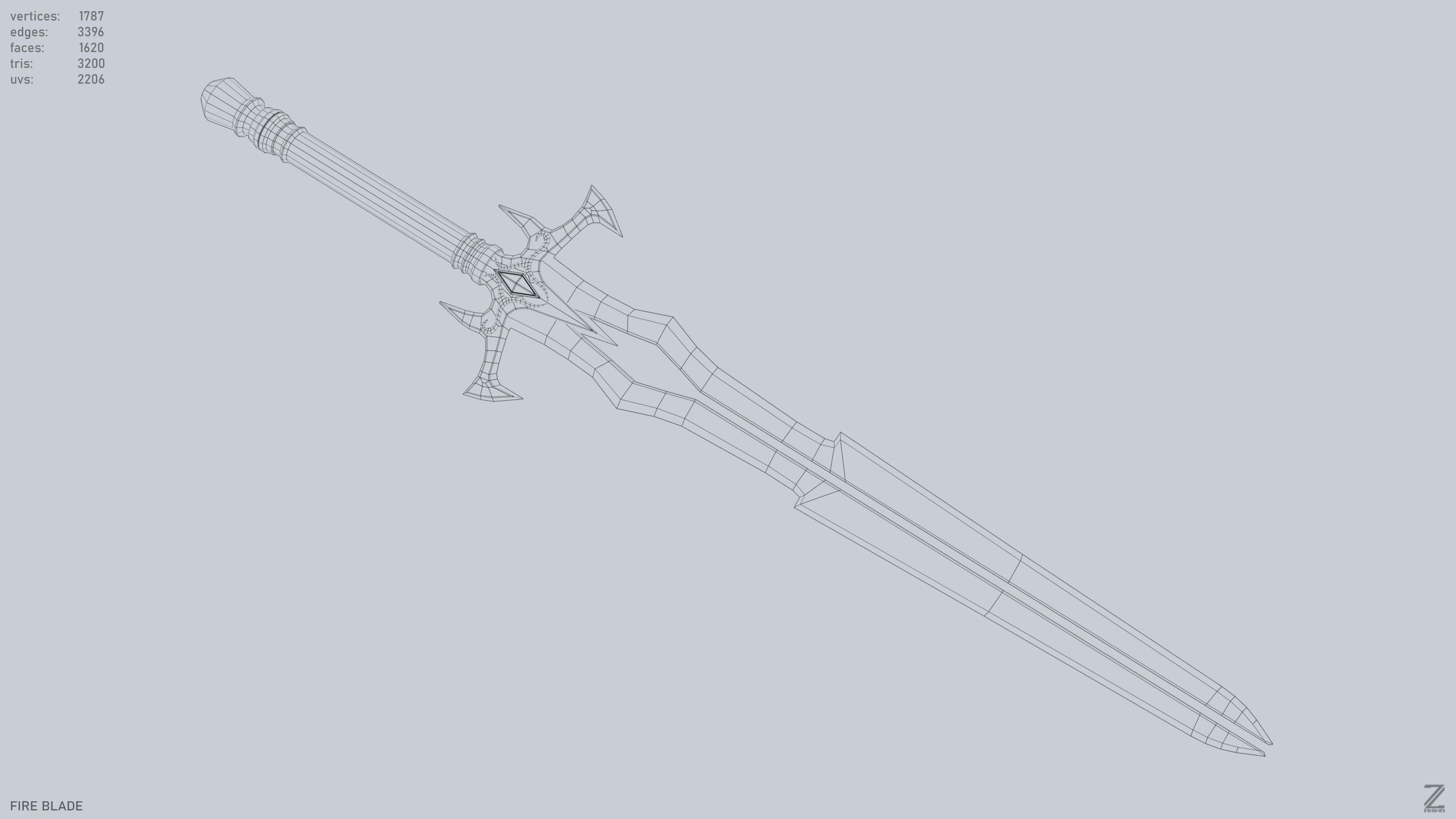 Fire blade Low-poly 3D model_13