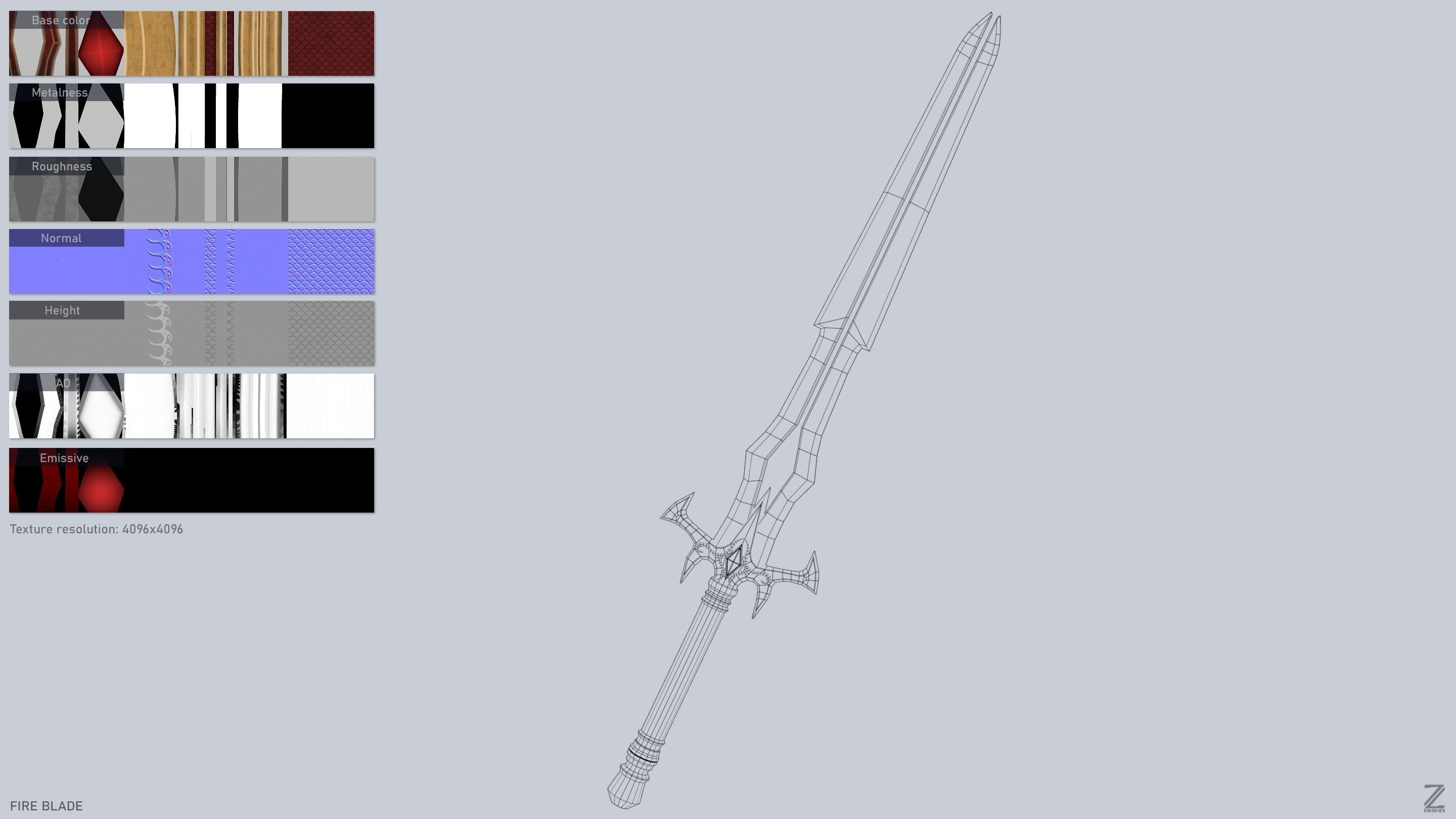 Fire blade Low-poly 3D model_3