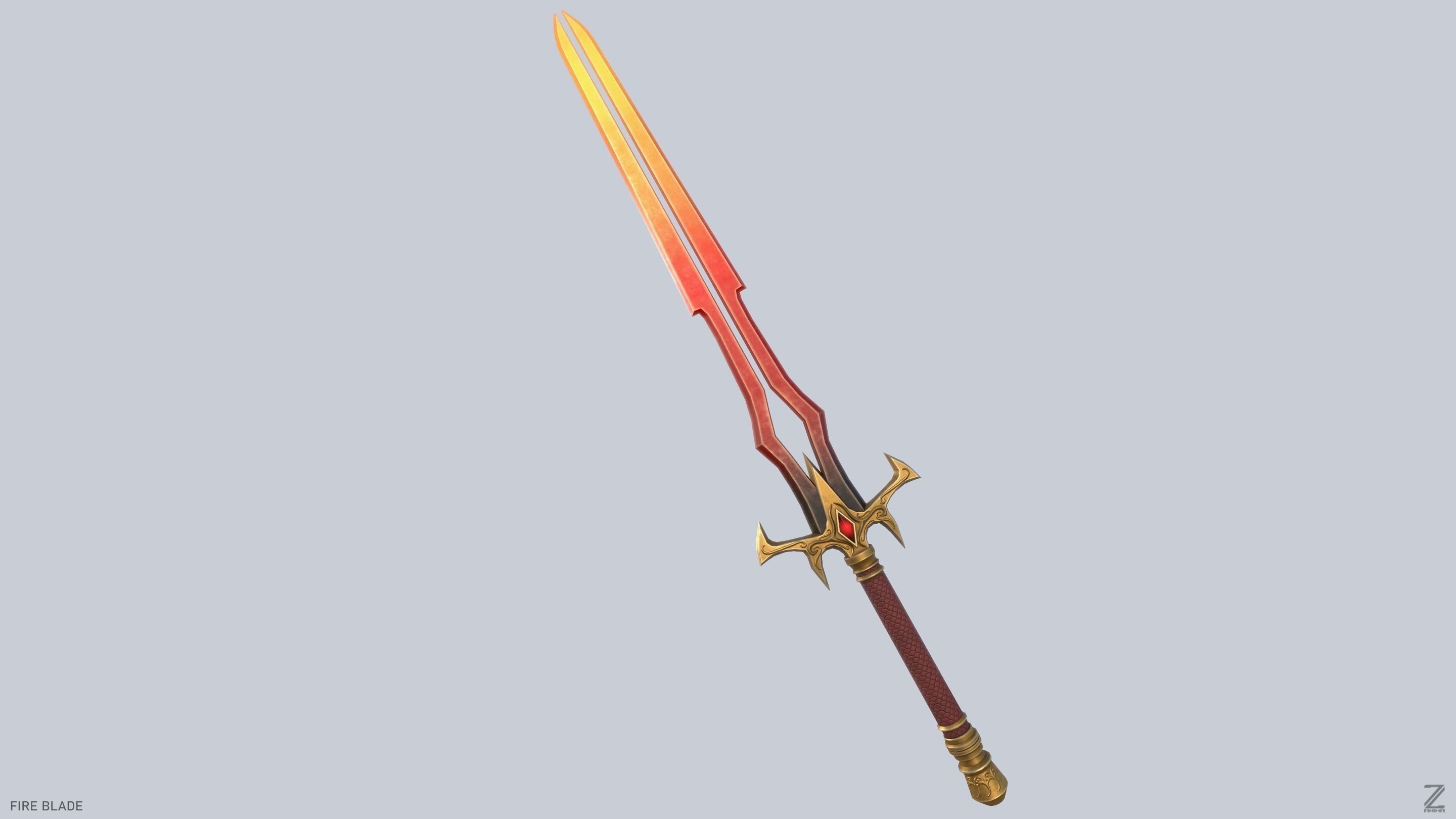 Fire blade Low-poly 3D model_2