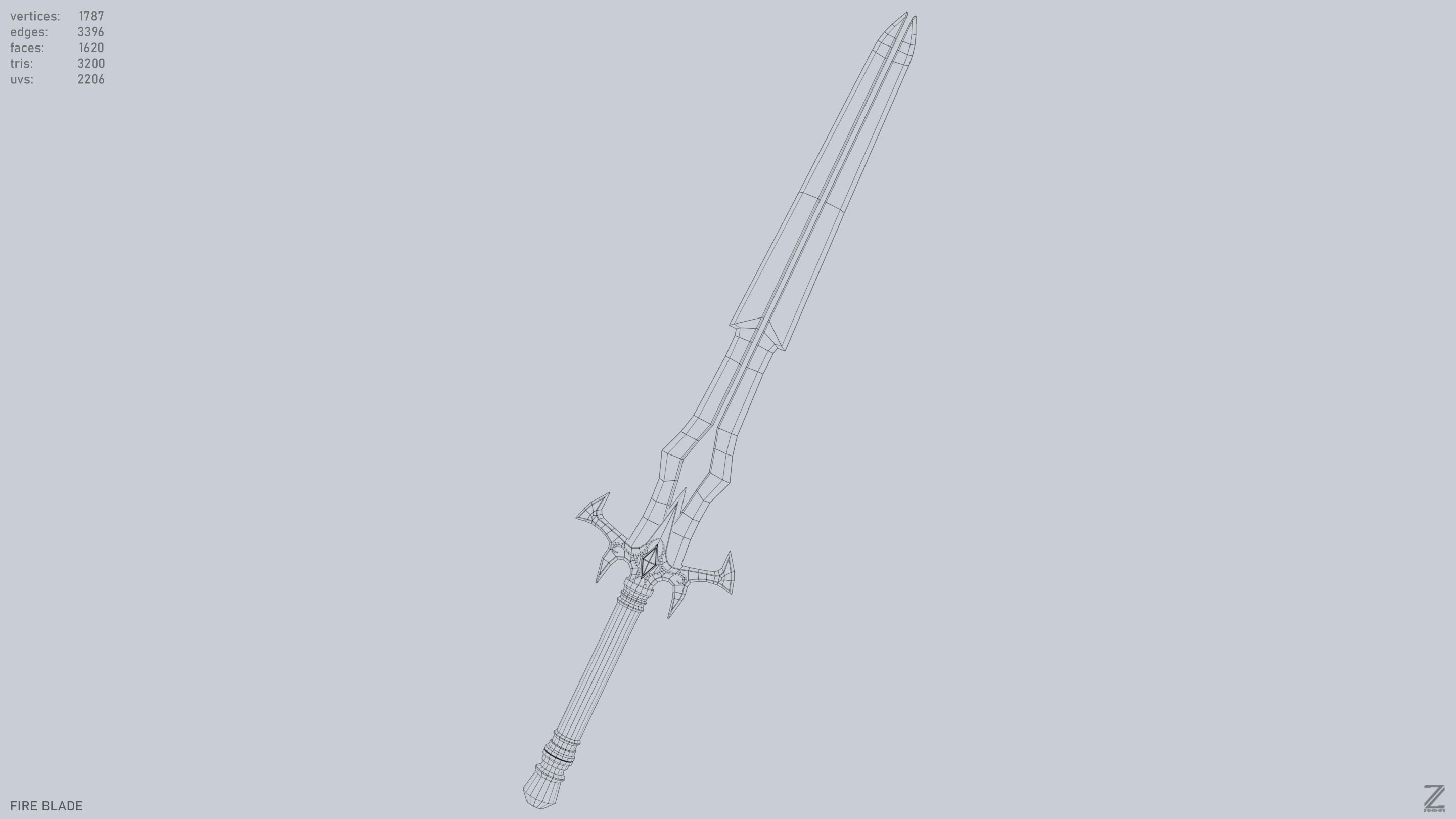 Fire blade Low-poly 3D model_15