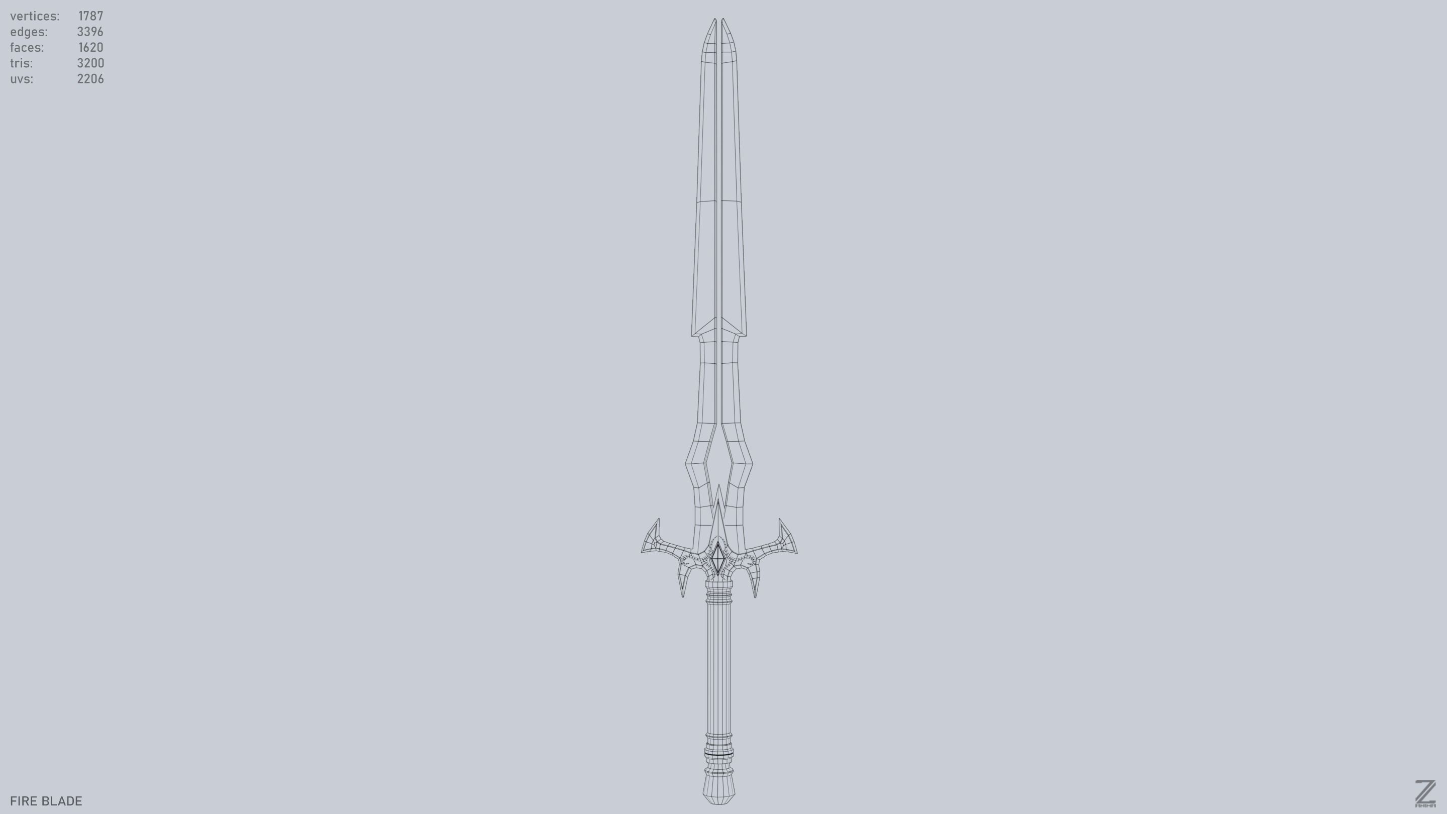 Fire blade Low-poly 3D model_10