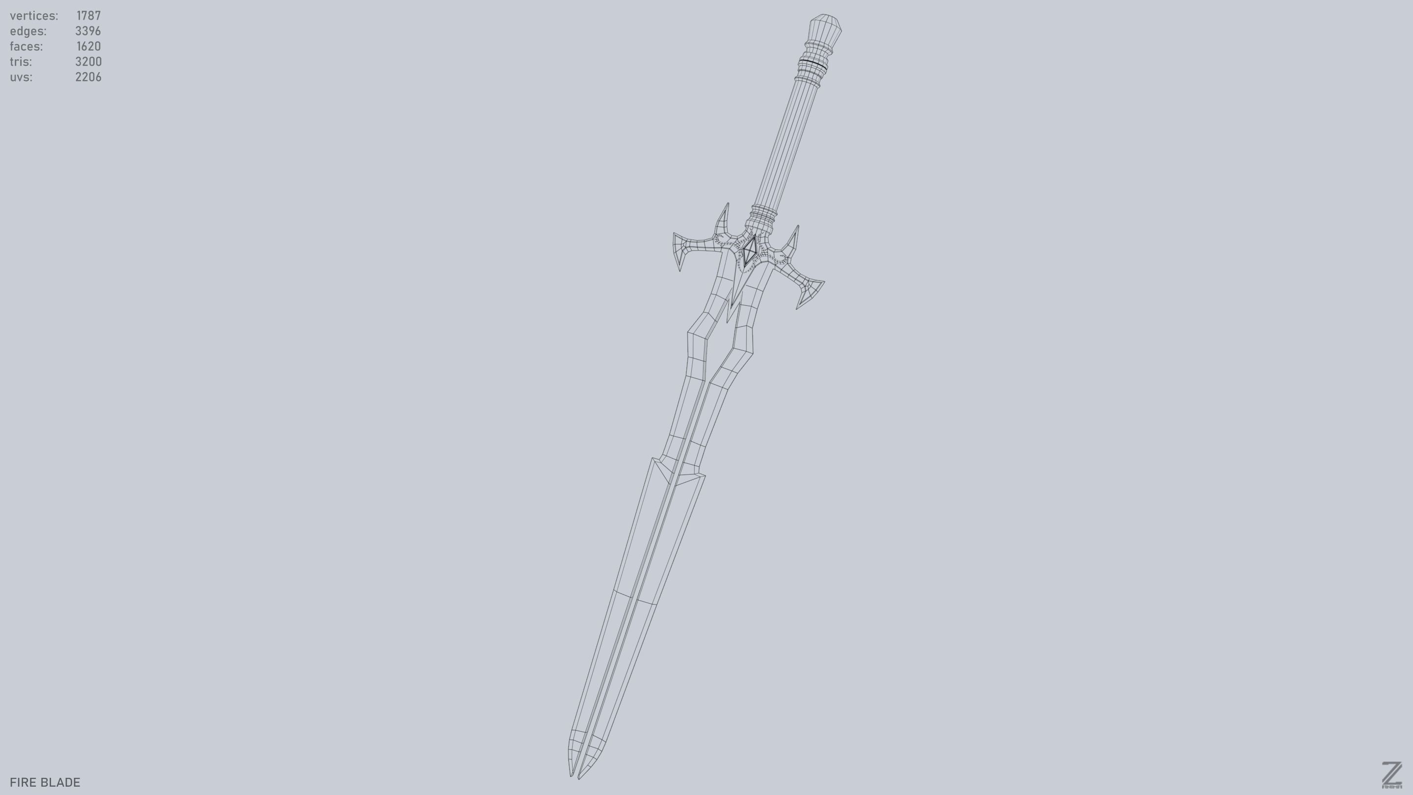Fire blade Low-poly 3D model_12