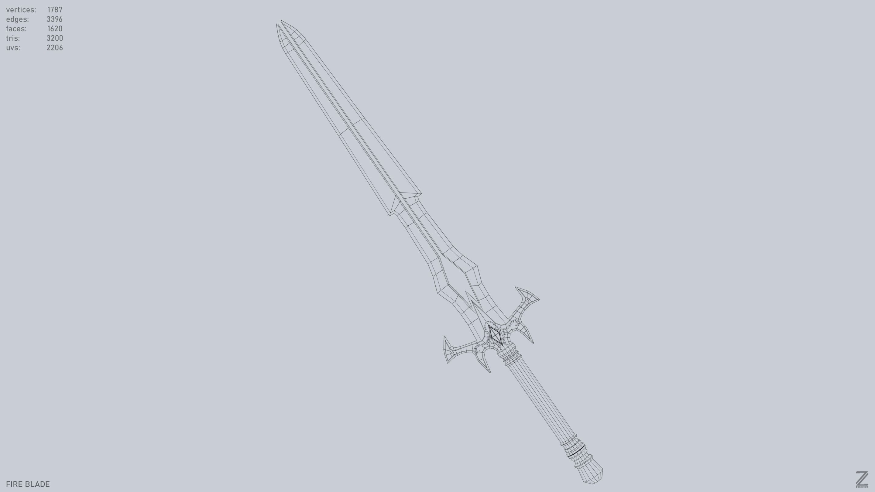 Fire blade Low-poly 3D model_11