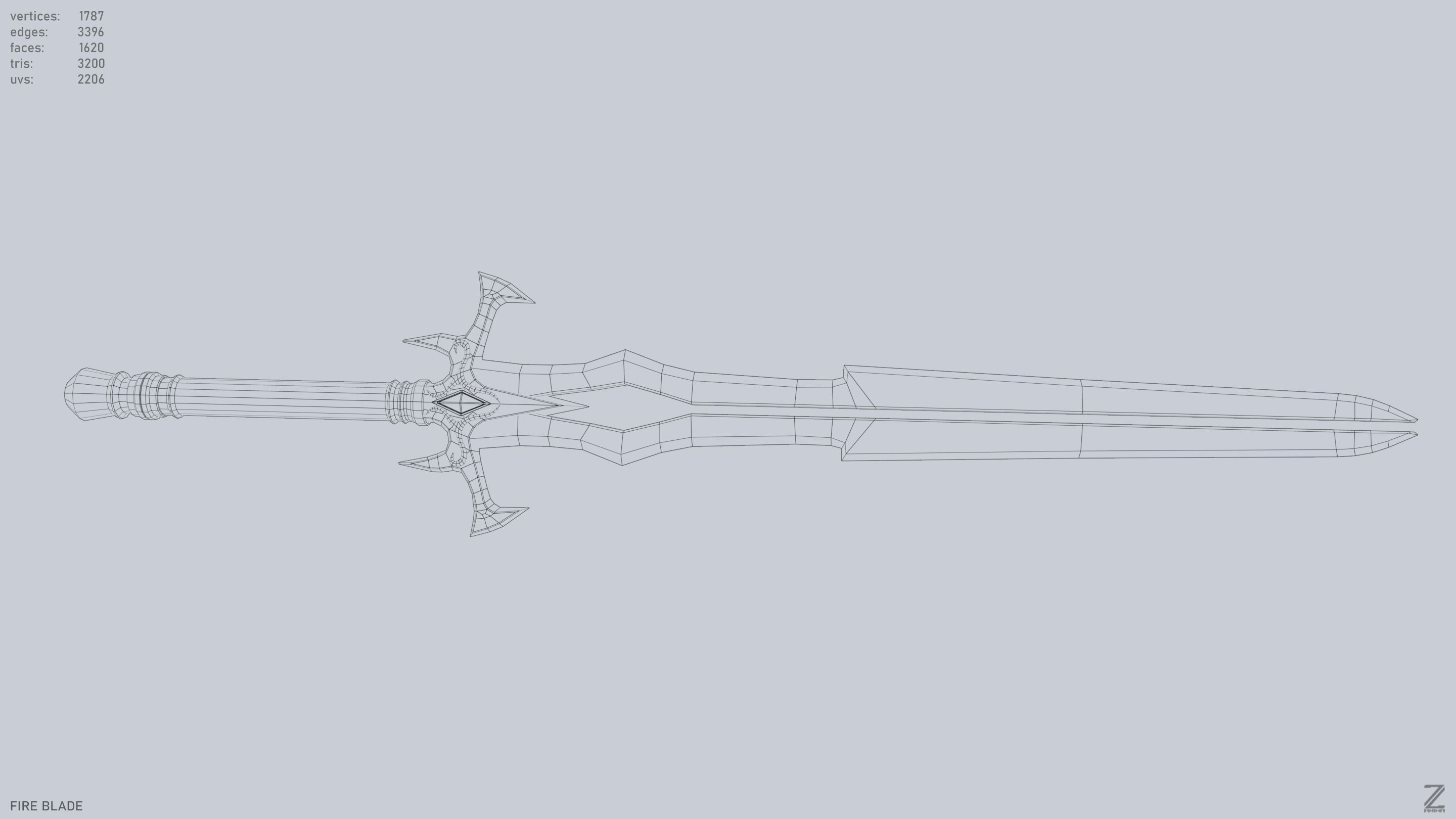 Fire blade Low-poly 3D model_4